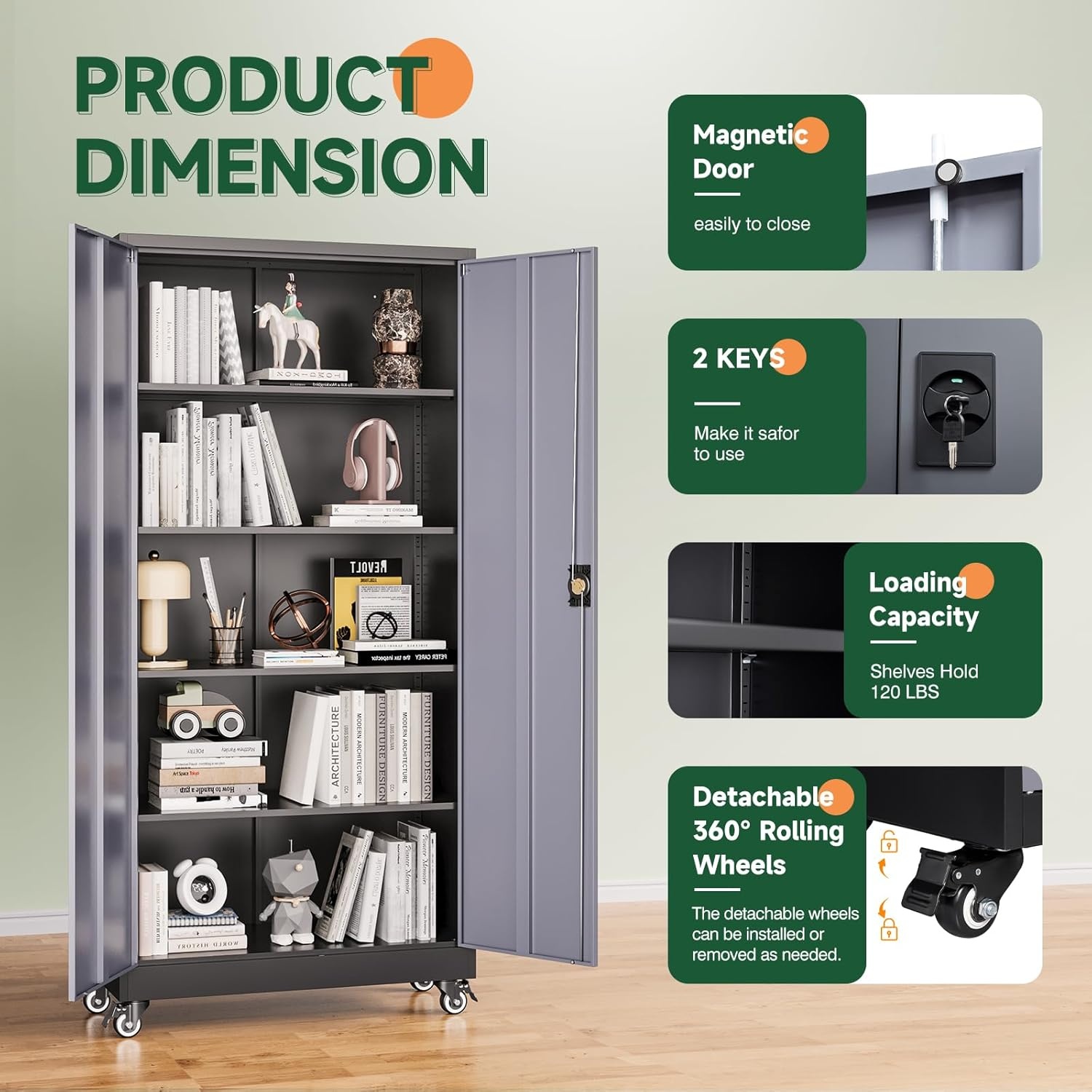 image:imageLetaya Metal Storage Cabinets with Lock Door2 Adjustable Shelves Organizer Steel Storage Cabinets for HomeOfficeWarehouseGarageEmployee LockersWhiteBlack Grey