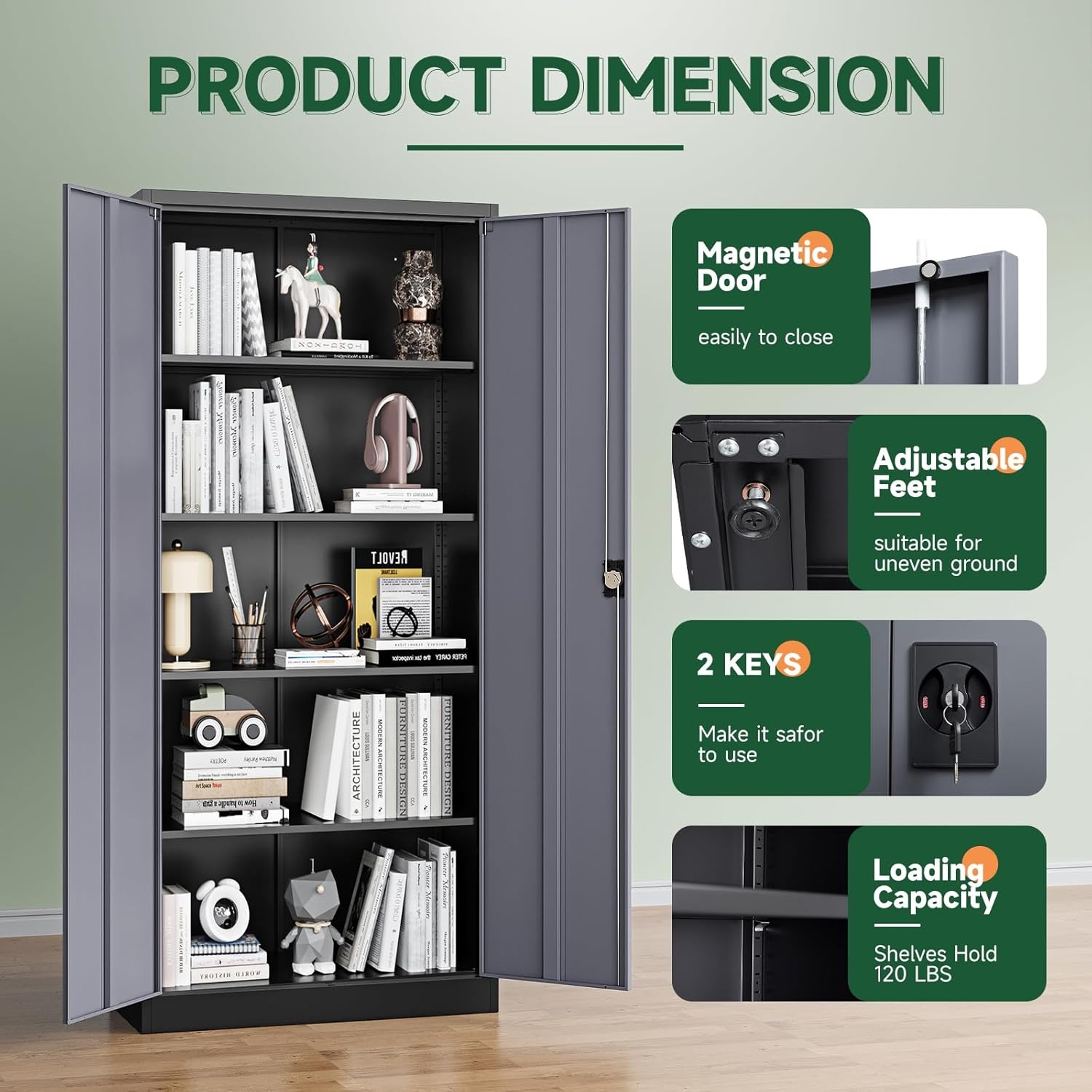 image:imageLetaya Metal Storage Cabinets with Lock Door2 Adjustable Shelves Organizer Steel Storage Cabinets for HomeOfficeWarehouseGarageEmployee LockersWhiteBlack Grey