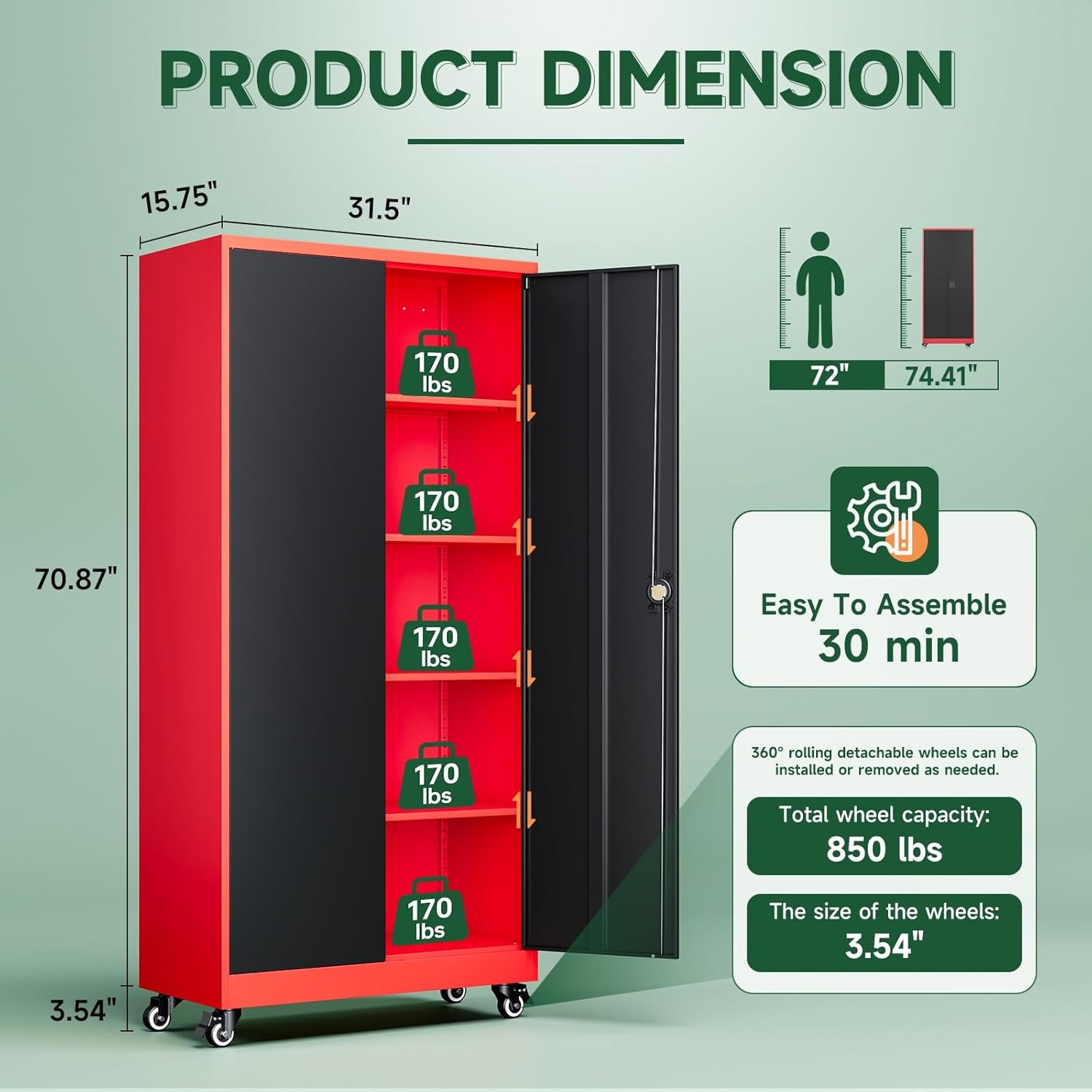 image:imageLetaya Metal Storage Cabinets with Lock Door2 Adjustable Shelves Organizer Steel Storage Cabinets for HomeOfficeWarehouseGarageEmployee LockersWhiteBlack Red