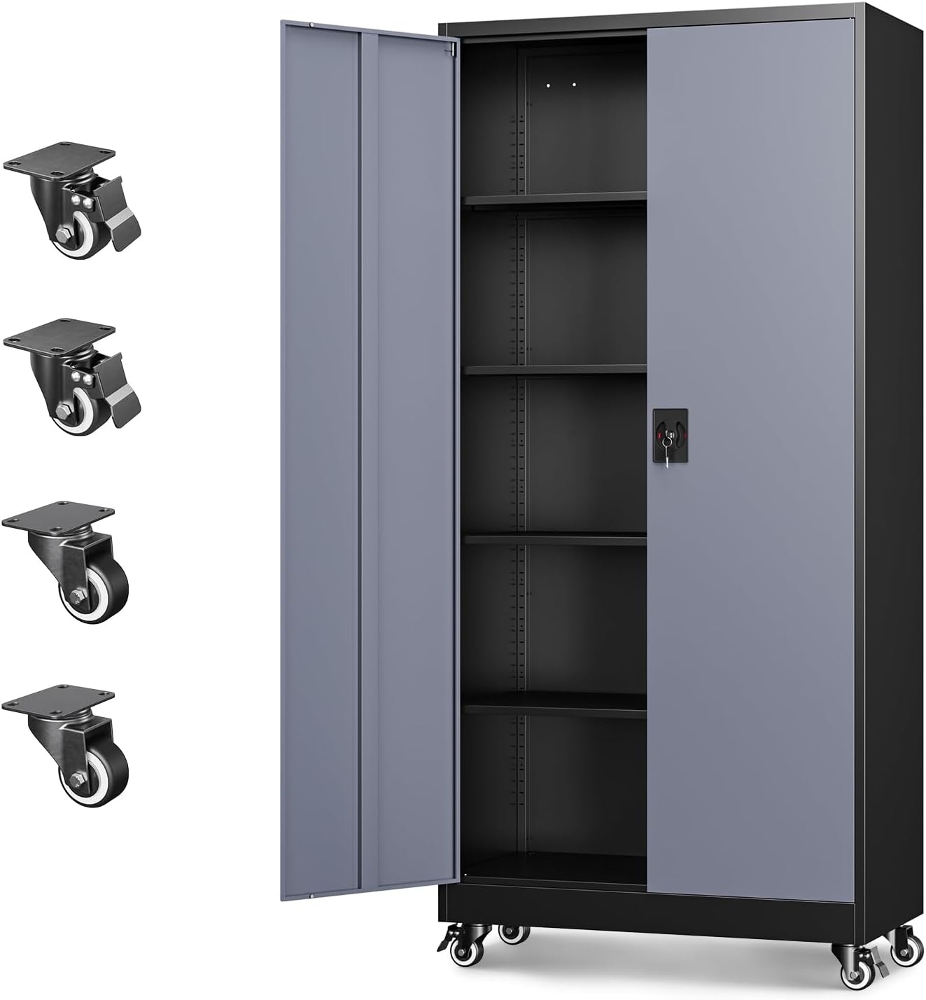 image:imageLetaya Metal Storage Cabinets with Lock Door2 Adjustable Shelves Organizer Steel Storage Cabinets for HomeOfficeWarehouseGarageEmployee LockersWhiteBlack Grey