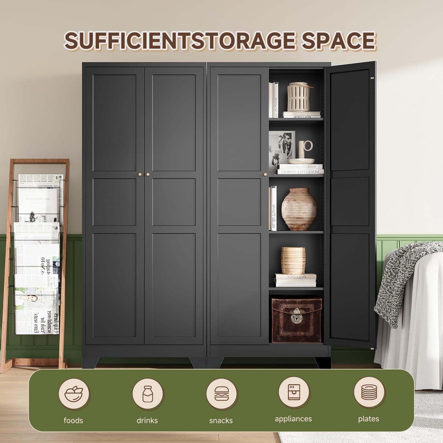 image:imageLetaya Metal Storage Cabinets with Lock Door2 Adjustable Shelves Organizer Steel Storage Cabinets for HomeOfficeWarehouseGarageEmployee LockersWhiteBlack