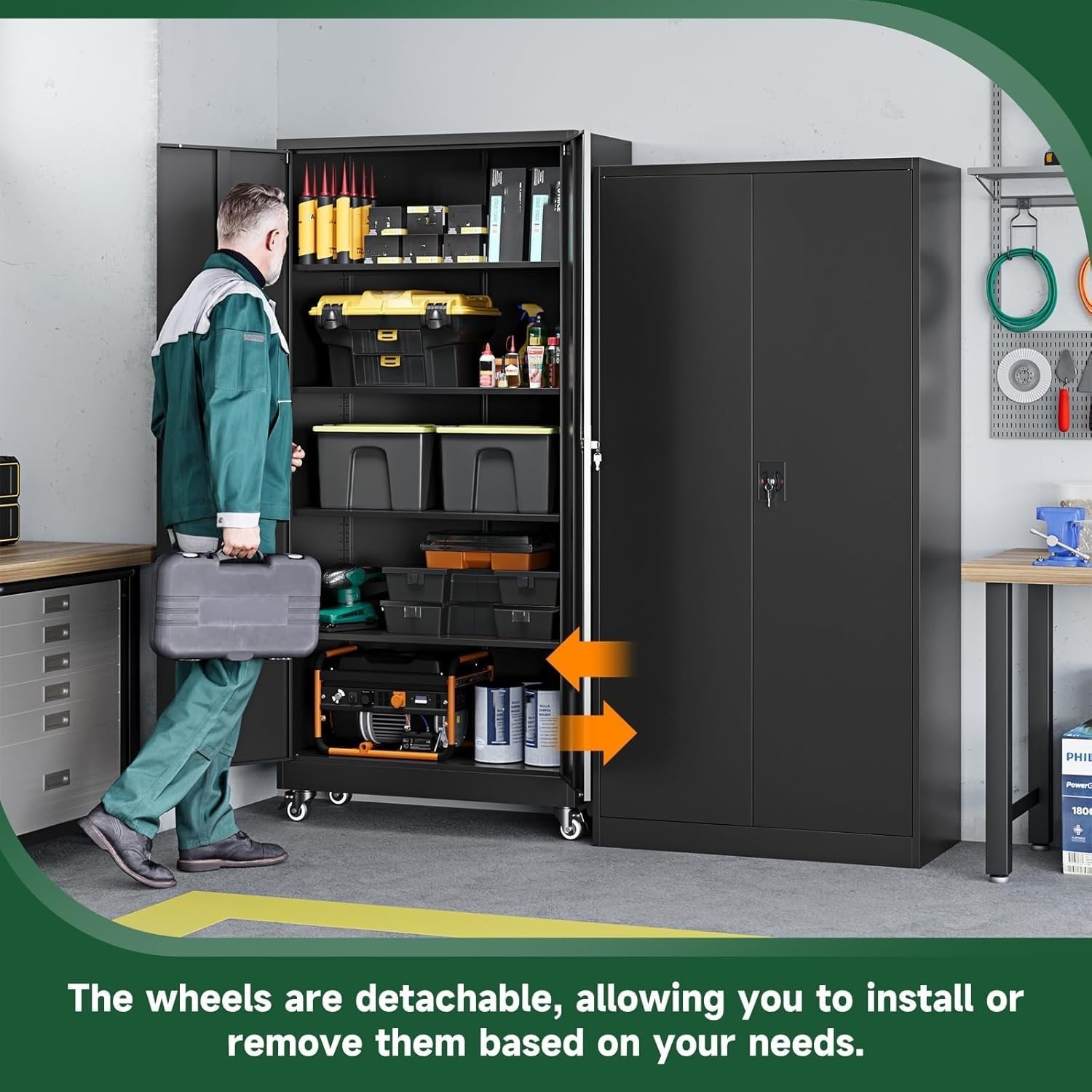 image:imageLetaya Metal Storage Cabinets with Lock Door2 Adjustable Shelves Organizer Steel Storage Cabinets for HomeOfficeWarehouseGarageEmployee LockersWhiteBlack