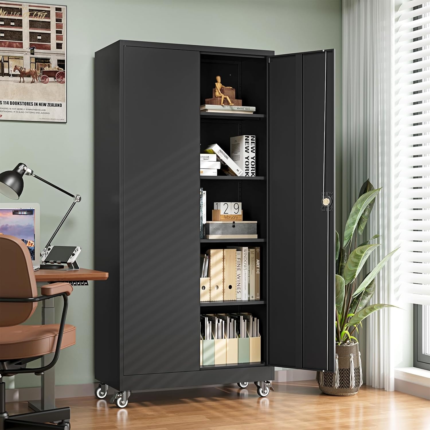 image:imageLetaya Metal Storage Cabinets with Lock Door2 Adjustable Shelves Organizer Steel Storage Cabinets for HomeOfficeWarehouseGarageEmployee LockersWhiteBlack