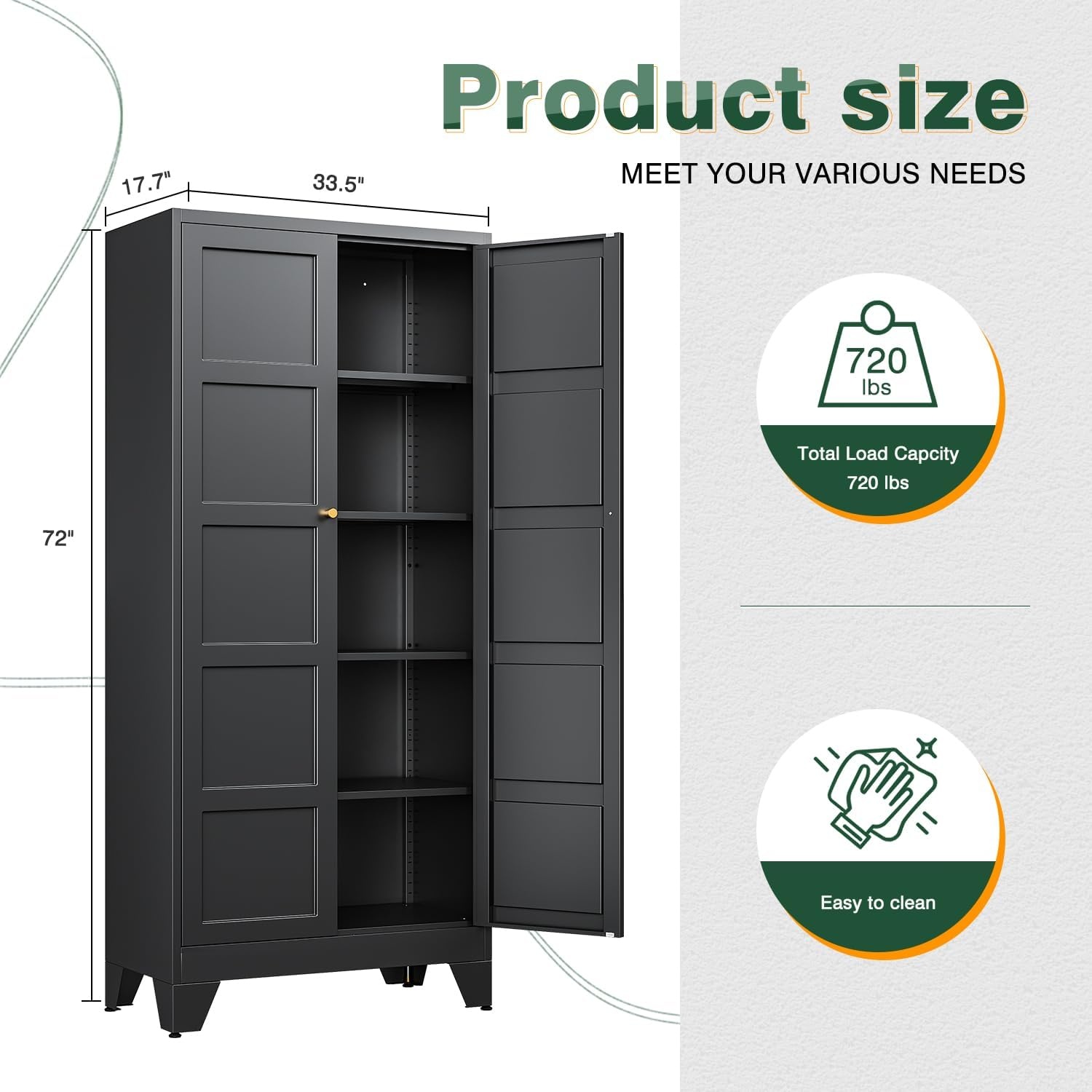 image:imageLetaya Metal Storage Cabinets with Lock Door2 Adjustable Shelves Organizer Steel Storage Cabinets for HomeOfficeWarehouseGarageEmployee LockersWhiteBlack