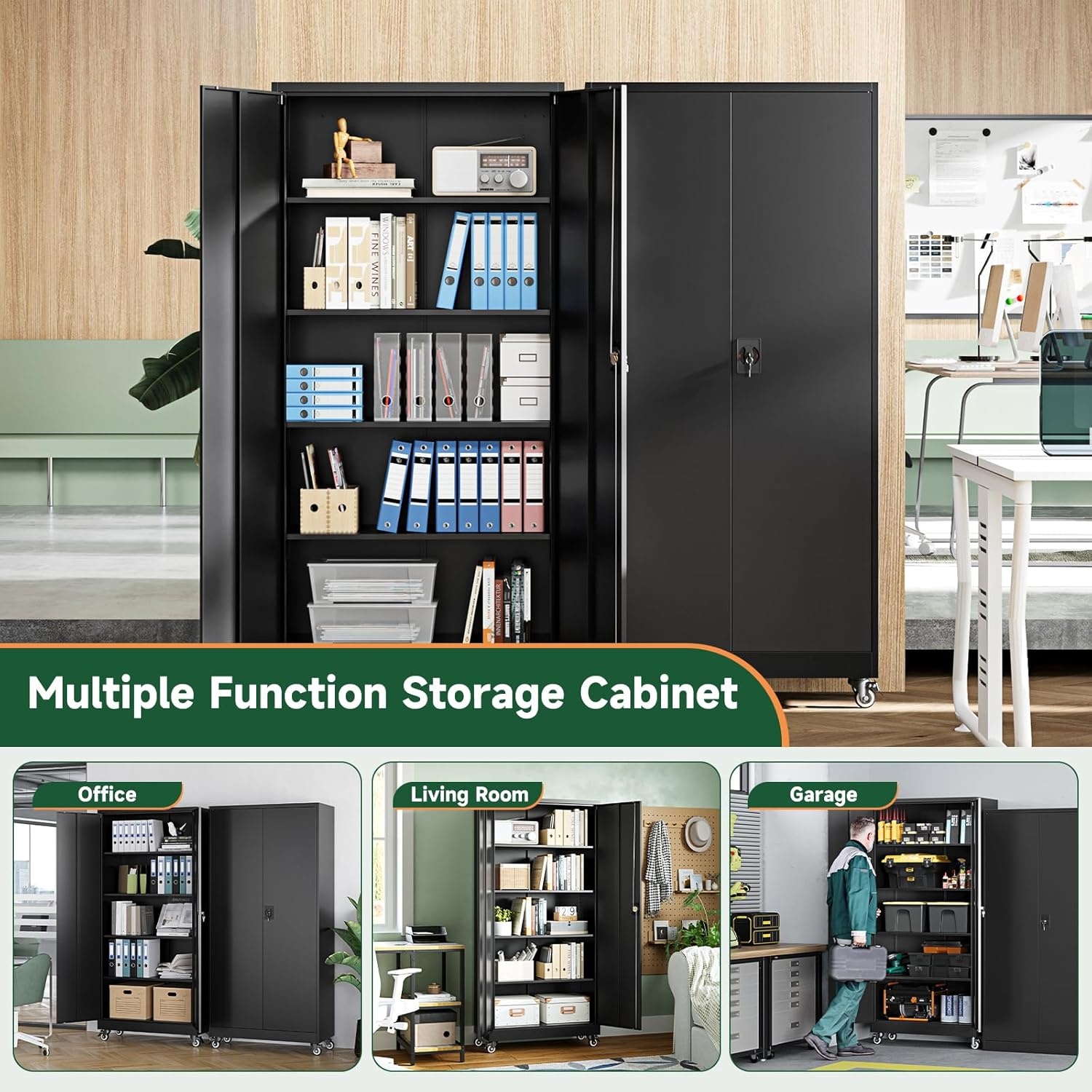 image:imageLetaya Metal Storage Cabinets with Lock Door2 Adjustable Shelves Organizer Steel Storage Cabinets for HomeOfficeWarehouseGarageEmployee LockersWhiteBlack