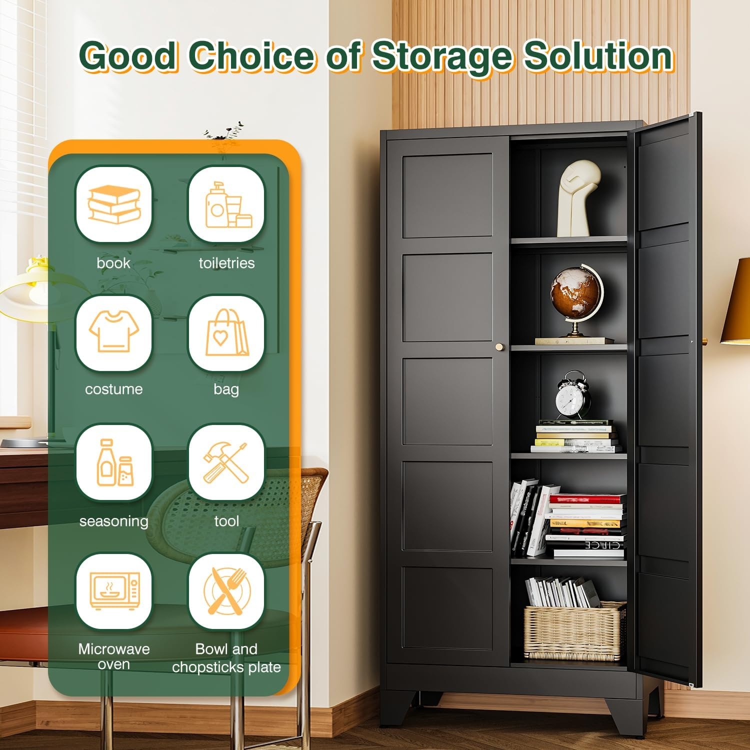 image:imageLetaya Metal Storage Cabinets with Lock Door2 Adjustable Shelves Organizer Steel Storage Cabinets for HomeOfficeWarehouseGarageEmployee LockersWhiteBlack
