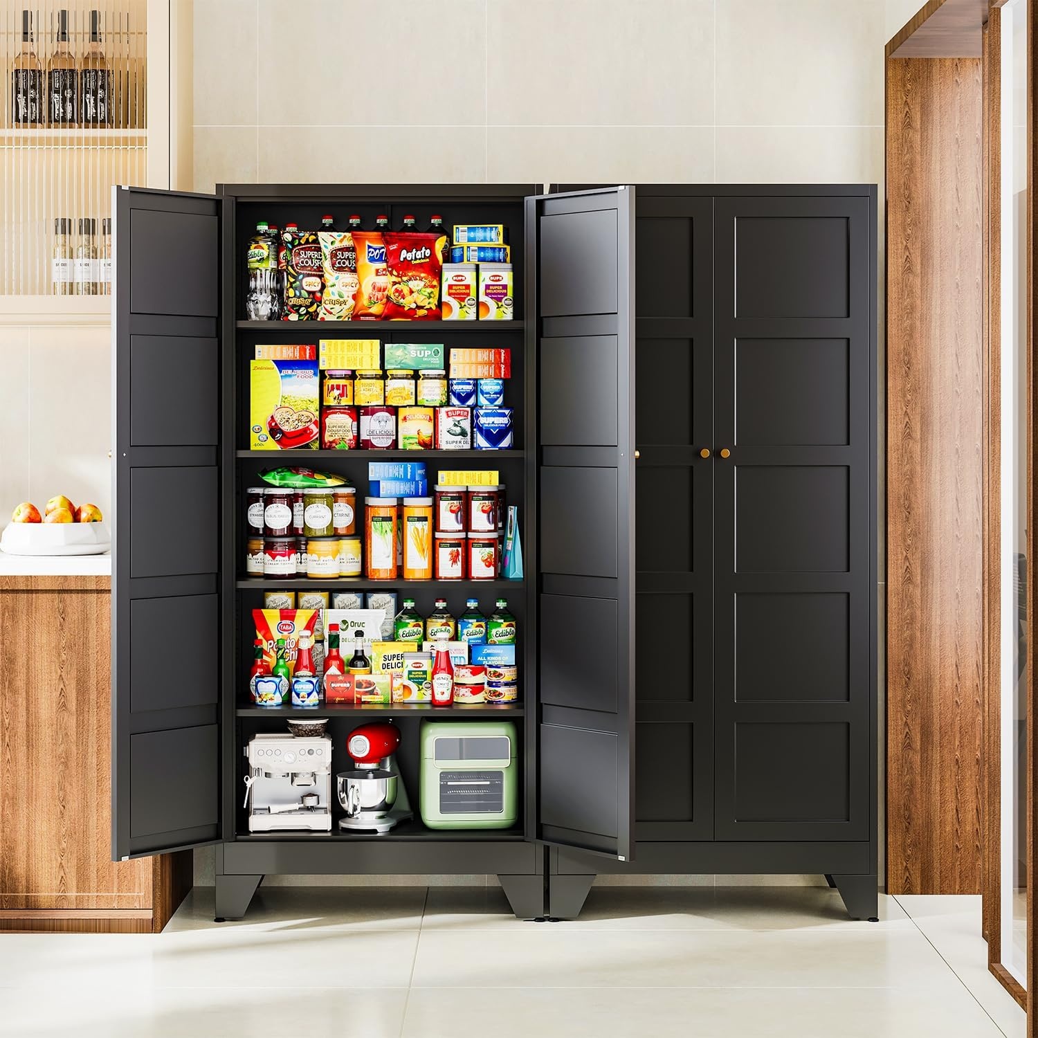 image:imageLetaya Metal Storage Cabinets with Lock Door2 Adjustable Shelves Organizer Steel Storage Cabinets for HomeOfficeWarehouseGarageEmployee LockersWhiteBlack
