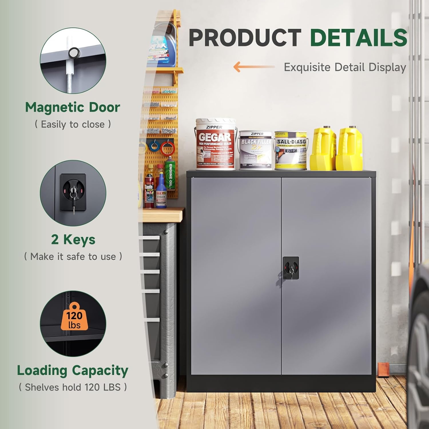 image:imageLetaya Metal Storage Cabinets with Lock Door2 Adjustable Shelves Organizer Steel Storage Cabinets for HomeOfficeWarehouseGarageEmployee LockersWhiteBlack Grey