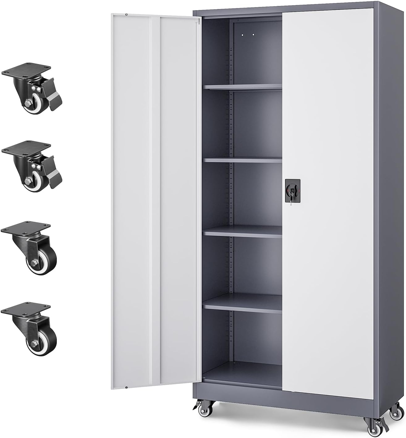 image:imageLetaya Metal Storage Cabinets with Lock Door2 Adjustable Shelves Organizer Steel Storage Cabinets for HomeOfficeWarehouseGarageEmployee LockersWhiteGrey White