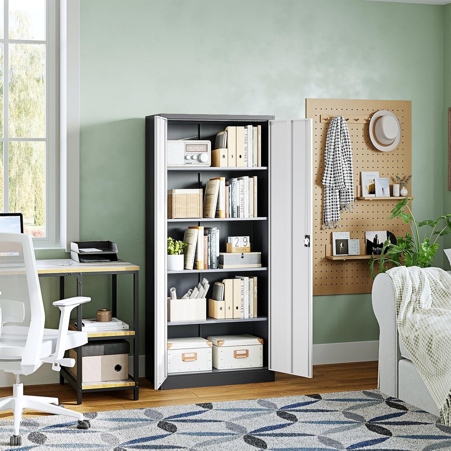 image:imageLetaya Metal Storage Cabinets with Lock Door2 Adjustable Shelves Organizer Steel Storage Cabinets for HomeOfficeWarehouseGarageEmployee LockersWhiteGrey White