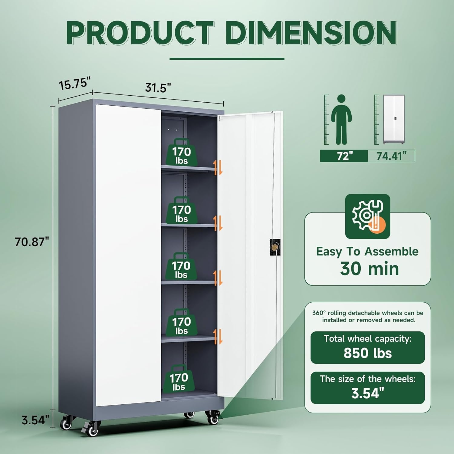 image:imageLetaya Metal Storage Cabinets with Lock Door2 Adjustable Shelves Organizer Steel Storage Cabinets for HomeOfficeWarehouseGarageEmployee LockersWhiteGrey White
