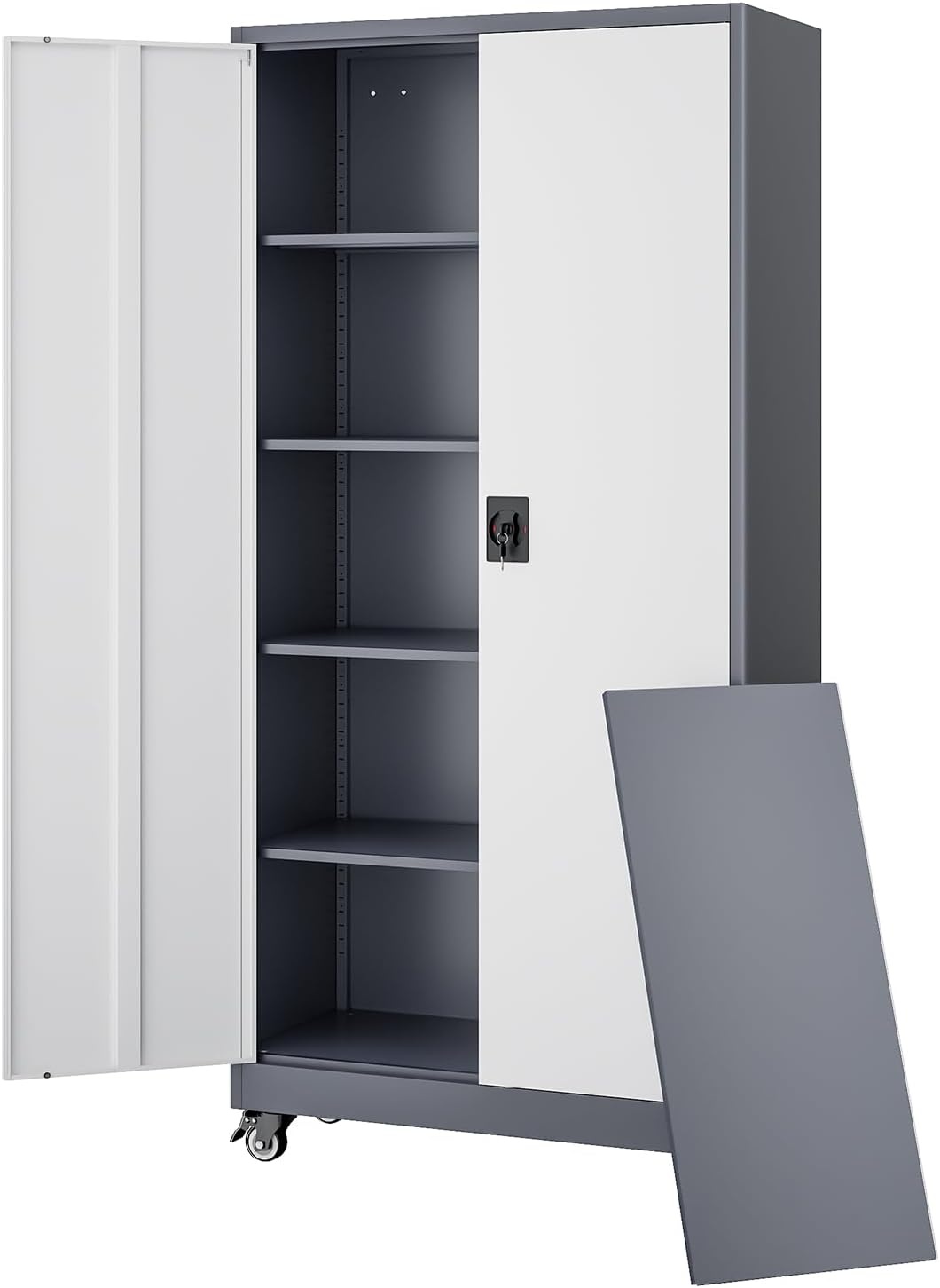 image:imageLetaya Metal Storage Cabinets with Lock Door2 Adjustable Shelves Organizer Steel Storage Cabinets for HomeOfficeWarehouseGarageEmployee LockersWhiteGrey White