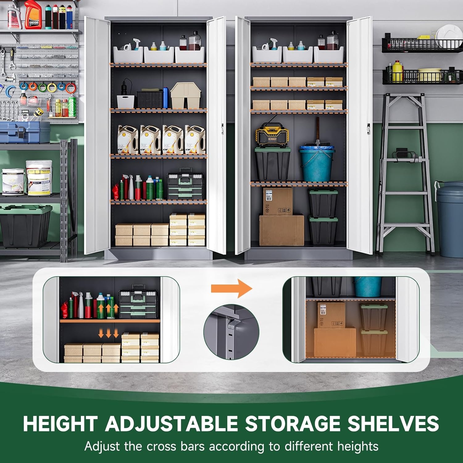 image:imageLetaya Metal Storage Cabinets with Lock Door2 Adjustable Shelves Organizer Steel Storage Cabinets for HomeOfficeWarehouseGarageEmployee LockersWhiteGrey White