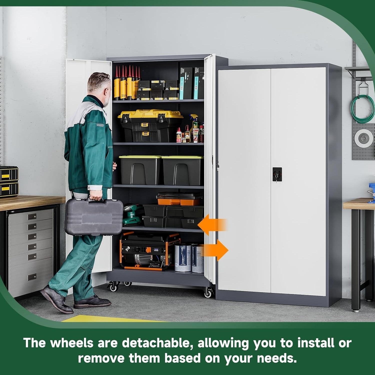 image:imageLetaya Metal Storage Cabinets with Lock Door2 Adjustable Shelves Organizer Steel Storage Cabinets for HomeOfficeWarehouseGarageEmployee LockersWhiteGrey White
