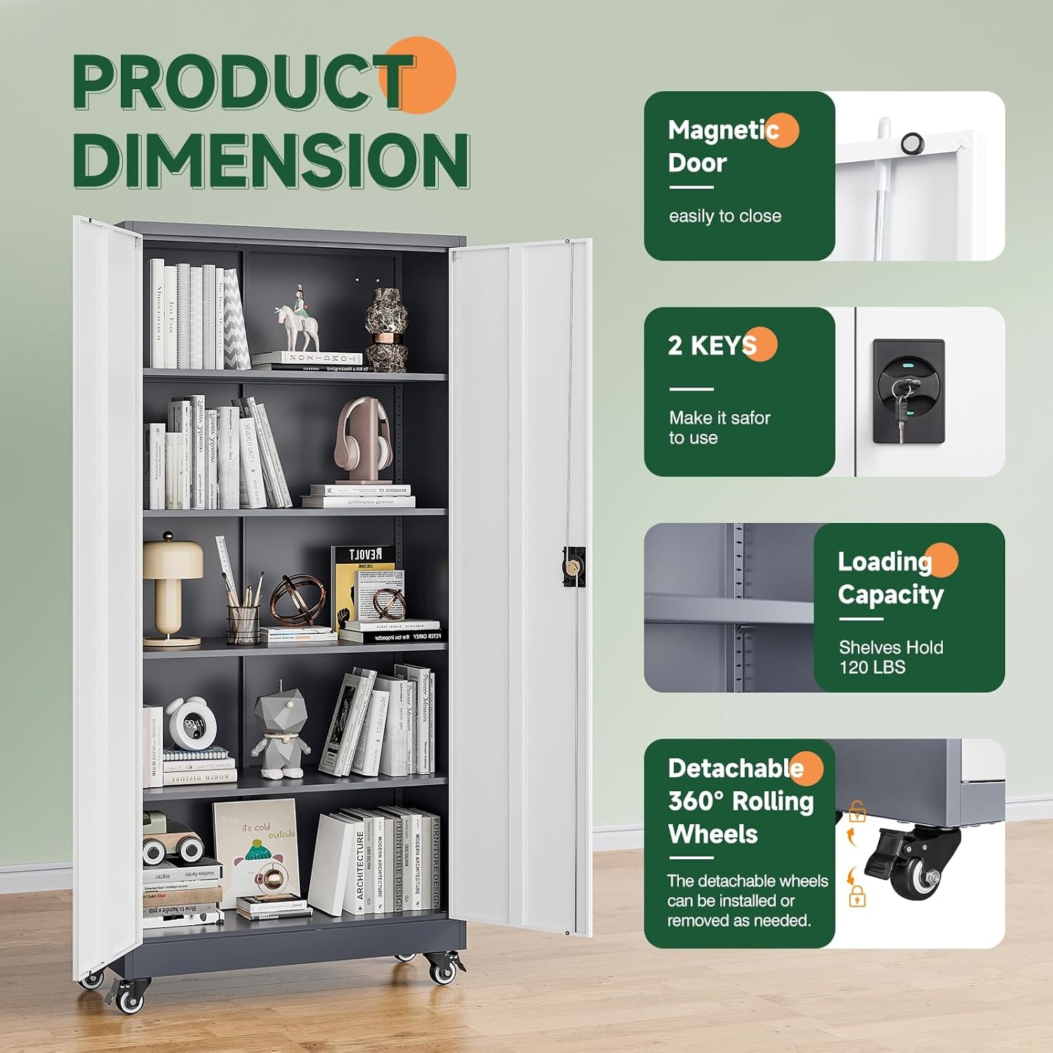 image:imageLetaya Metal Storage Cabinets with Lock Door2 Adjustable Shelves Organizer Steel Storage Cabinets for HomeOfficeWarehouseGarageEmployee LockersWhiteGrey White