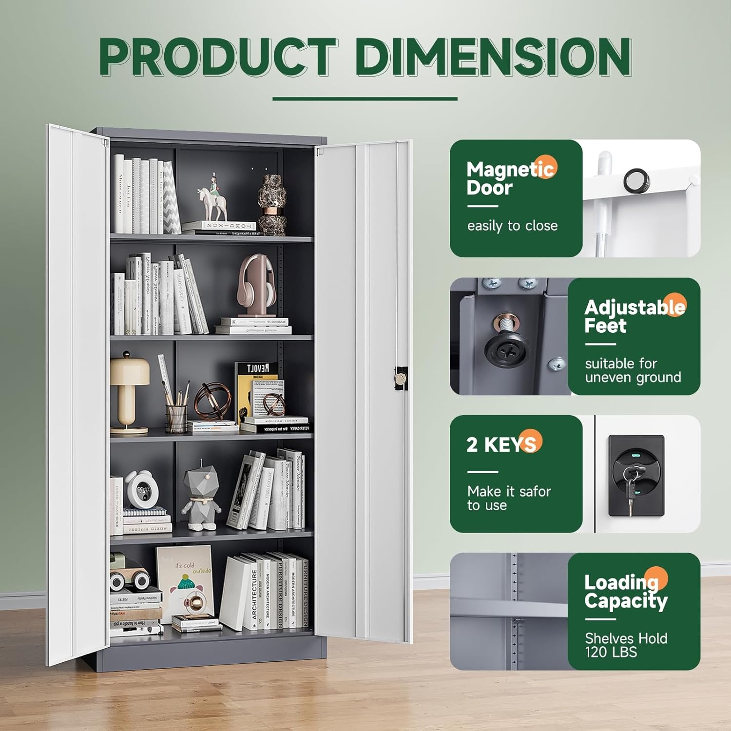 image:imageLetaya Metal Storage Cabinets with Lock Door2 Adjustable Shelves Organizer Steel Storage Cabinets for HomeOfficeWarehouseGarageEmployee LockersWhiteGrey White