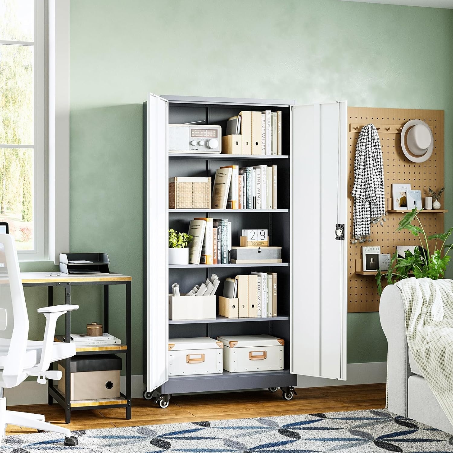 image:imageLetaya Metal Storage Cabinets with Lock Door2 Adjustable Shelves Organizer Steel Storage Cabinets for HomeOfficeWarehouseGarageEmployee LockersWhiteGrey White