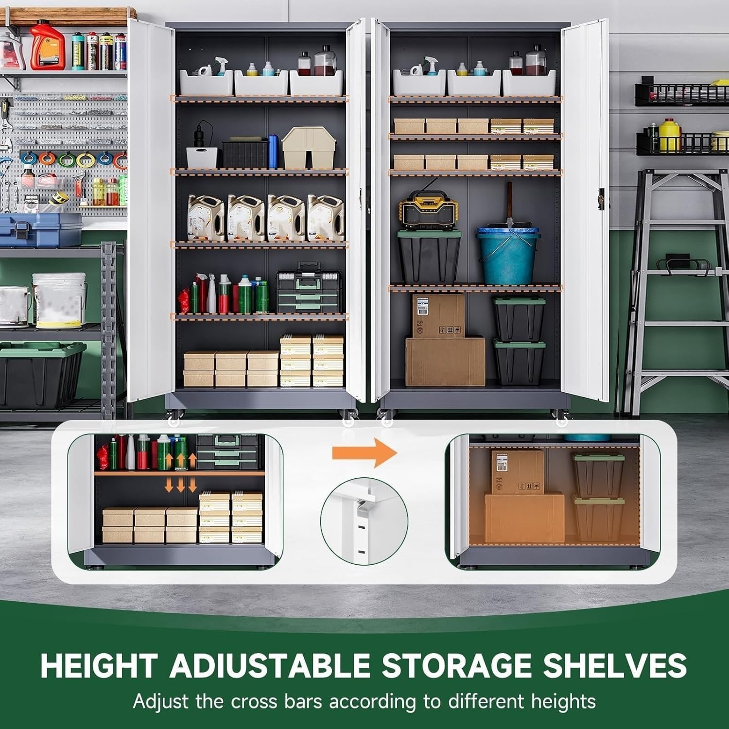 image:imageLetaya Metal Storage Cabinets with Lock Door2 Adjustable Shelves Organizer Steel Storage Cabinets for HomeOfficeWarehouseGarageEmployee LockersWhiteGrey White