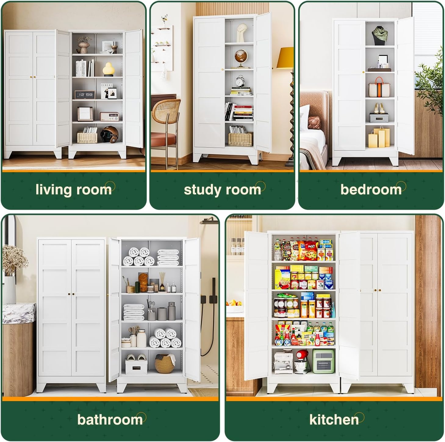 image:imageLetaya Metal Storage Cabinets with Lock Door2 Adjustable Shelves Organizer Steel Storage Cabinets for HomeOfficeWarehouseGarageEmployee LockersWhiteWhite