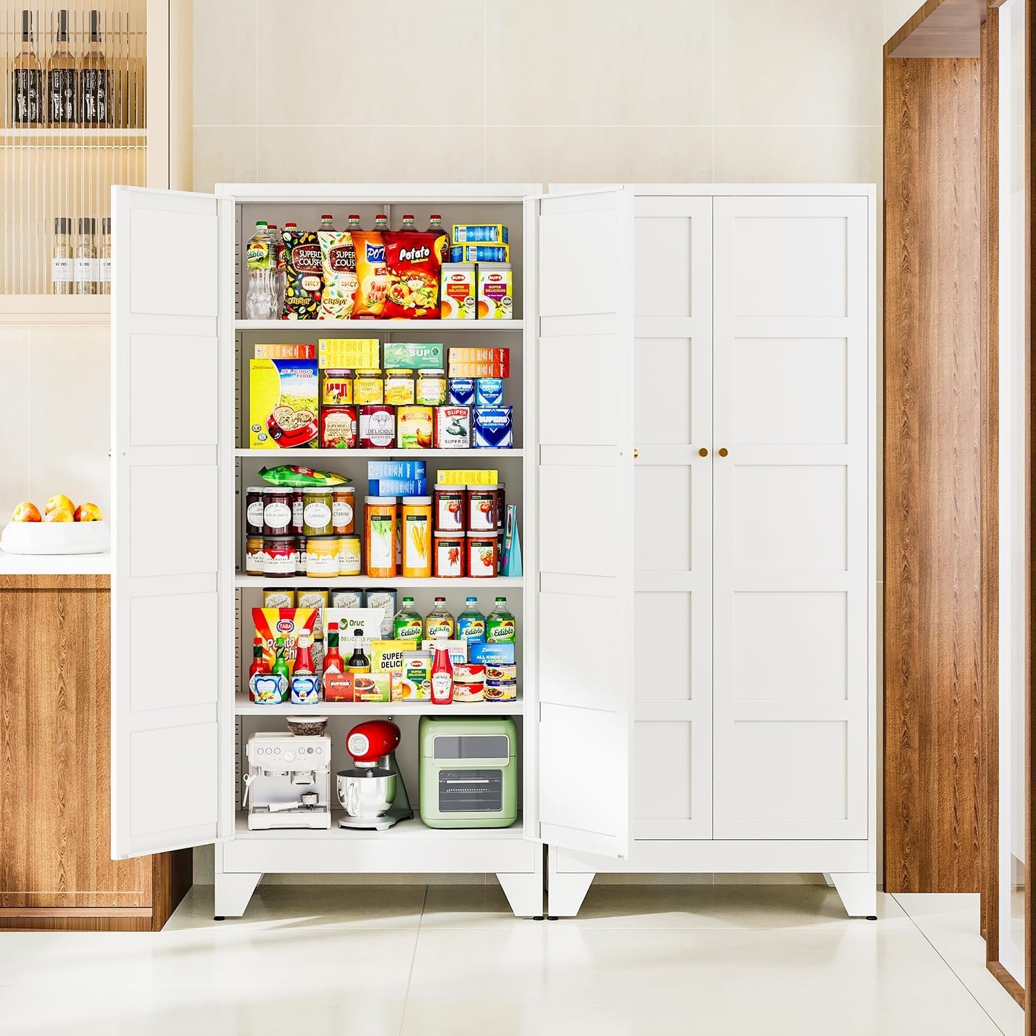image:imageLetaya Metal Storage Cabinets with Lock Door2 Adjustable Shelves Organizer Steel Storage Cabinets for HomeOfficeWarehouseGarageEmployee LockersWhiteWhite