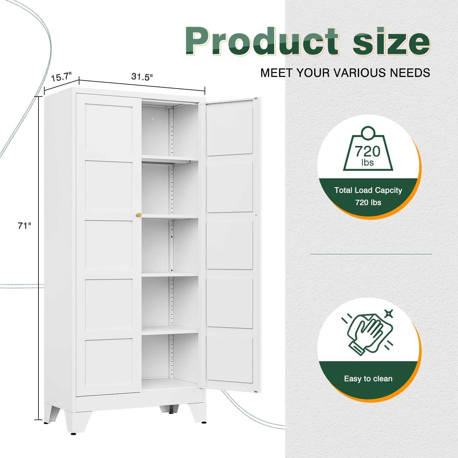 image:imageLetaya Metal Storage Cabinets with Lock Door2 Adjustable Shelves Organizer Steel Storage Cabinets for HomeOfficeWarehouseGarageEmployee LockersWhiteWhite
