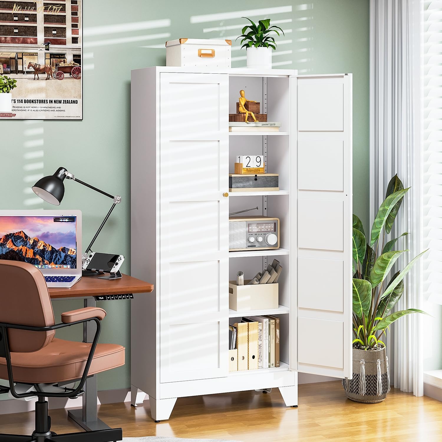 image:imageLetaya Metal Storage Cabinets with Lock Door2 Adjustable Shelves Organizer Steel Storage Cabinets for HomeOfficeWarehouseGarageEmployee LockersWhiteWhite
