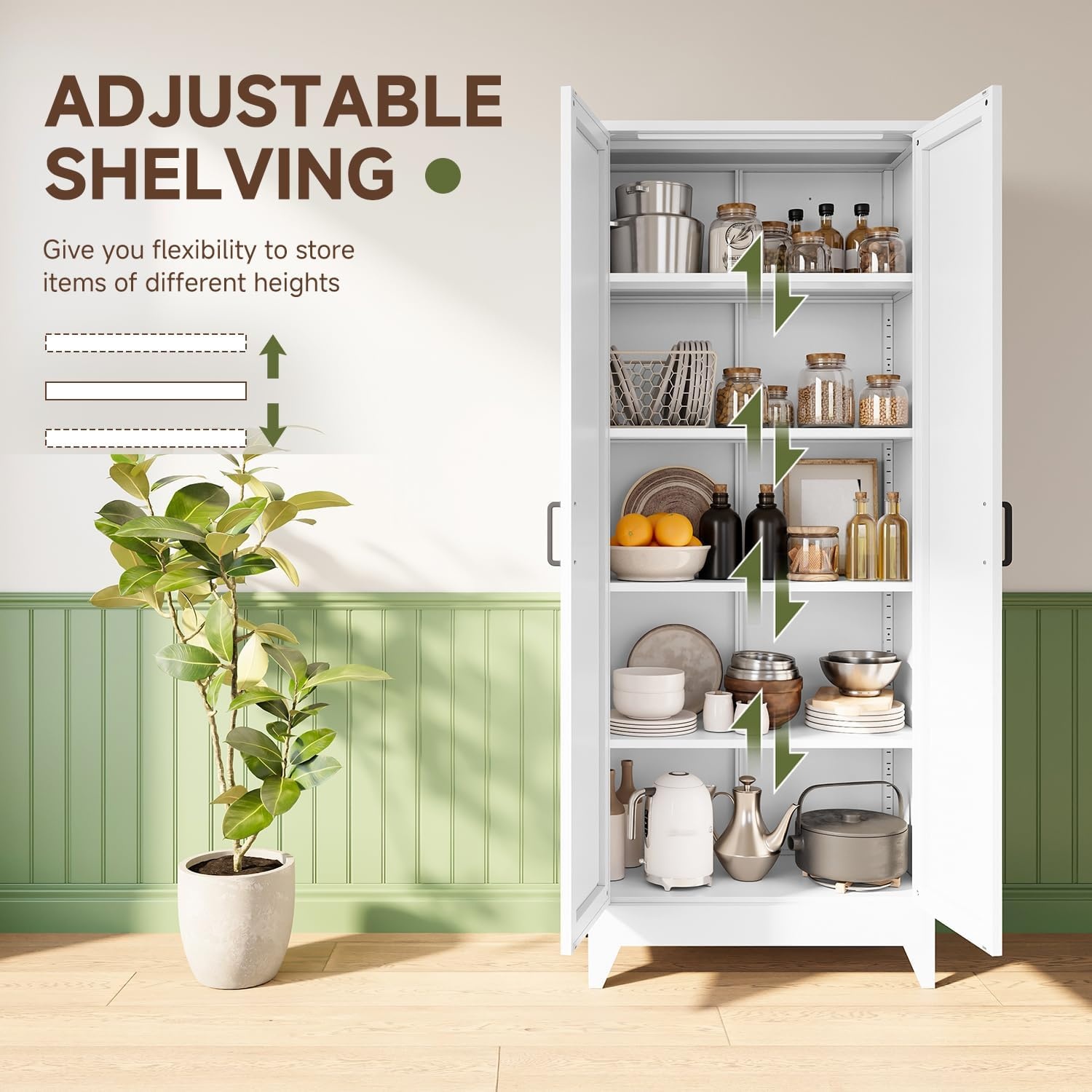 image:imageLetaya Metal Storage Cabinets with Lock Door2 Adjustable Shelves Organizer Steel Storage Cabinets for HomeOfficeWarehouseGarageEmployee LockersWhiteWhite