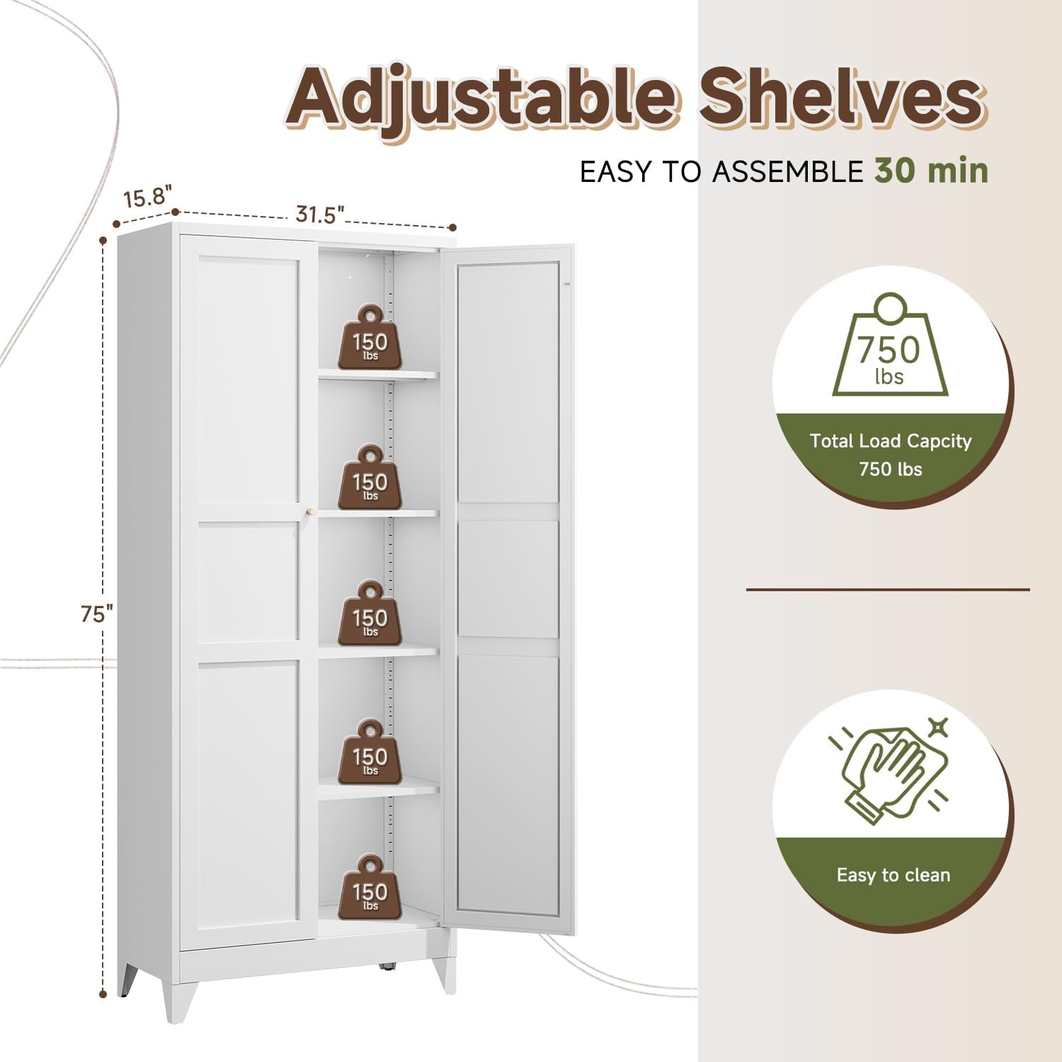 image:imageLetaya Metal Storage Cabinets with Lock Door2 Adjustable Shelves Organizer Steel Storage Cabinets for HomeOfficeWarehouseGarageEmployee LockersWhiteWhite