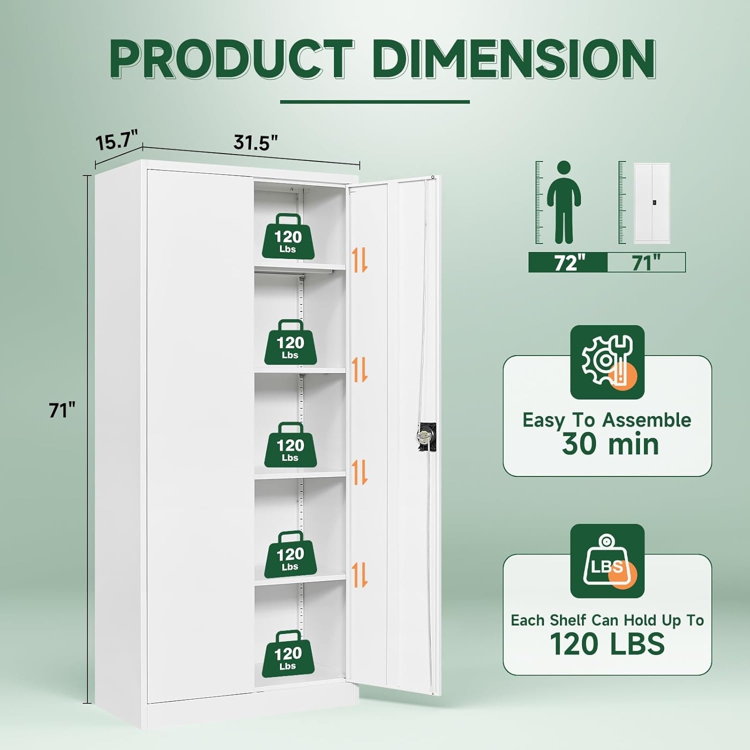 image:imageLetaya Metal Storage Cabinets with Lock Door2 Adjustable Shelves Organizer Steel Storage Cabinets for HomeOfficeWarehouseGarageEmployee LockersWhiteWhite