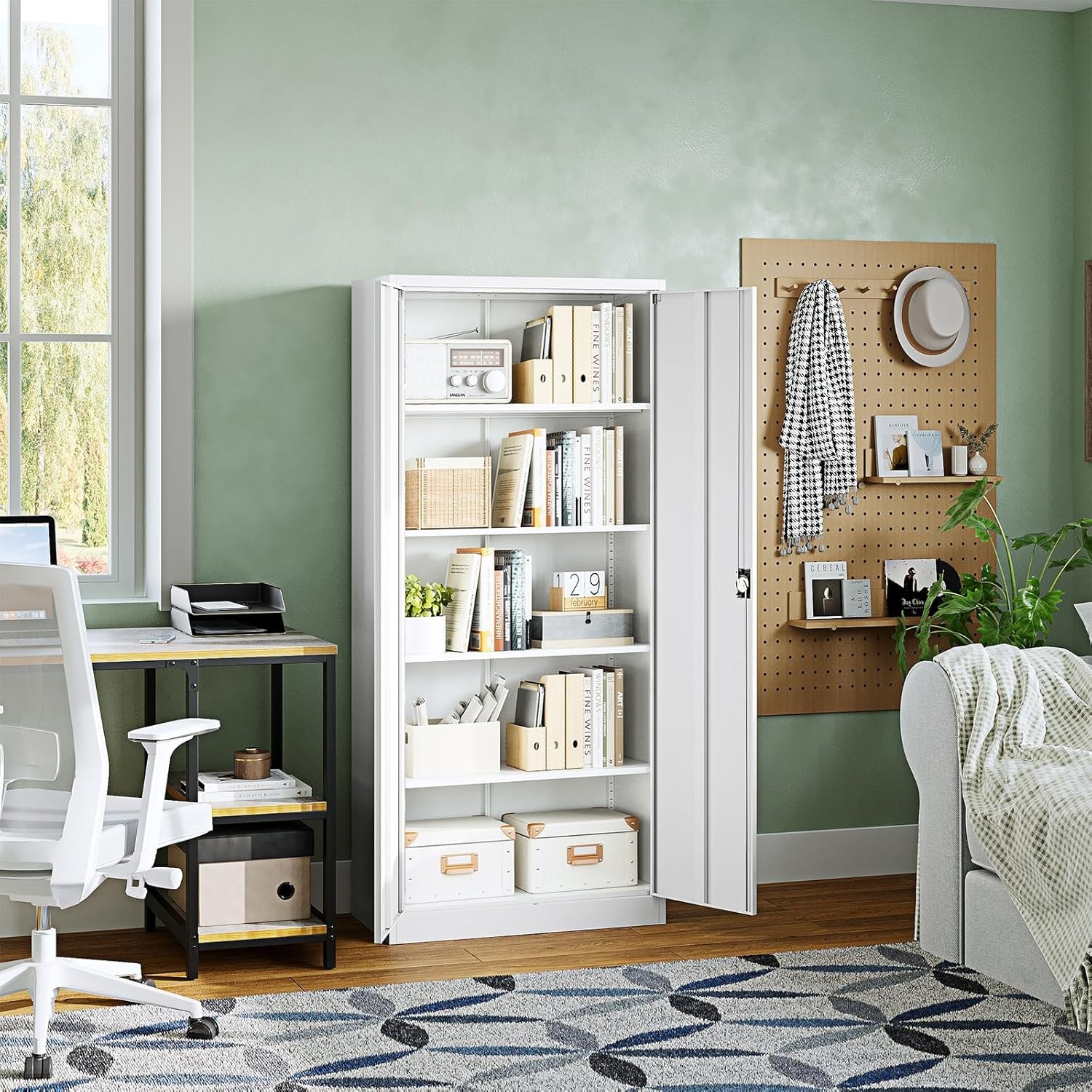 image:imageLetaya Metal Storage Cabinets with Lock Door2 Adjustable Shelves Organizer Steel Storage Cabinets for HomeOfficeWarehouseGarageEmployee LockersWhiteWhite