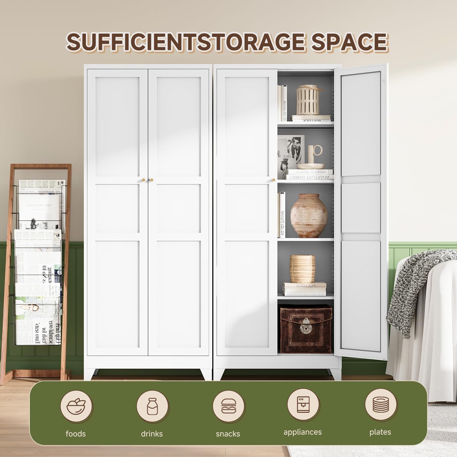 image:imageLetaya Metal Storage Cabinets with Lock Door2 Adjustable Shelves Organizer Steel Storage Cabinets for HomeOfficeWarehouseGarageEmployee LockersWhiteWhite