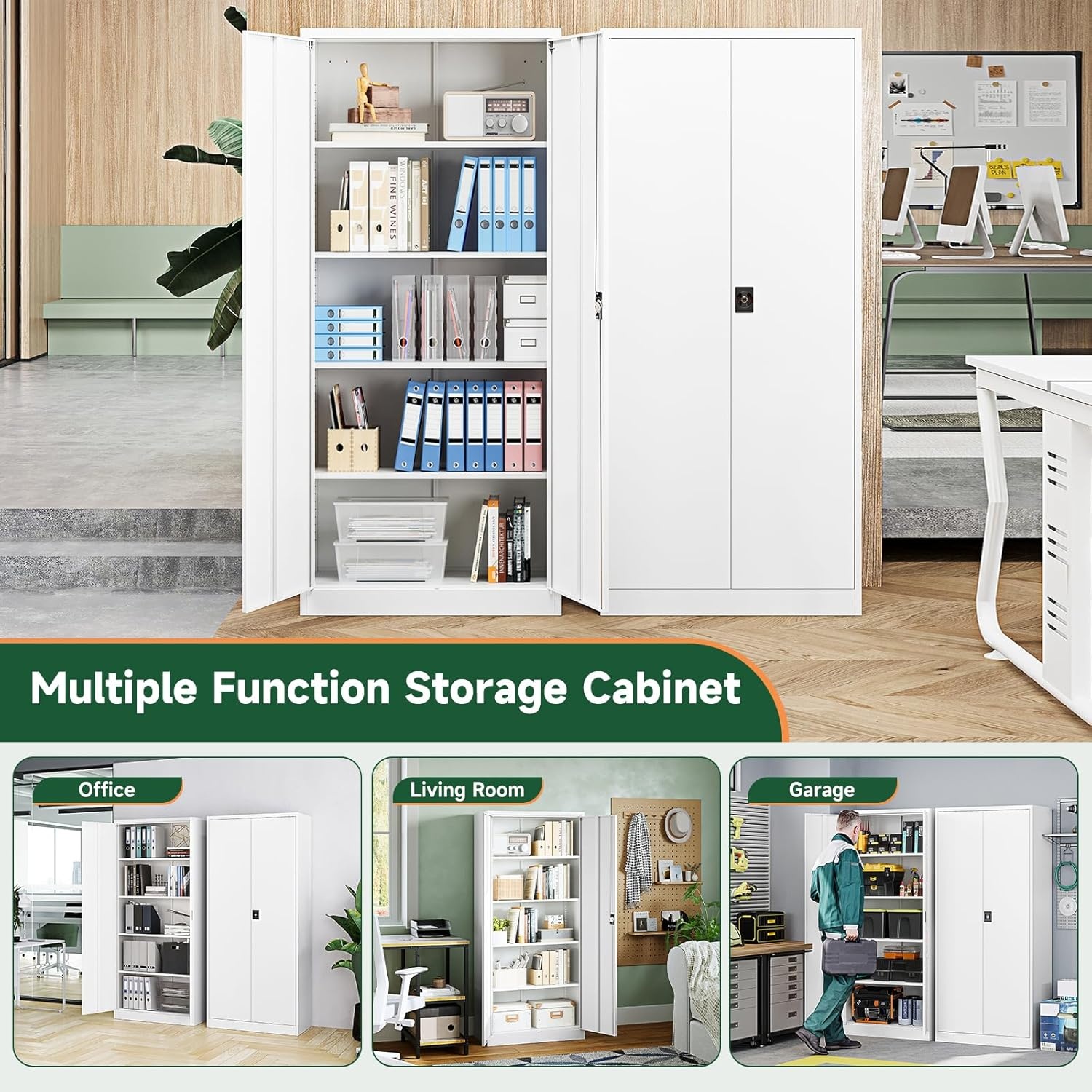 image:imageLetaya Metal Storage Cabinets with Lock Door2 Adjustable Shelves Organizer Steel Storage Cabinets for HomeOfficeWarehouseGarageEmployee LockersWhiteWhite