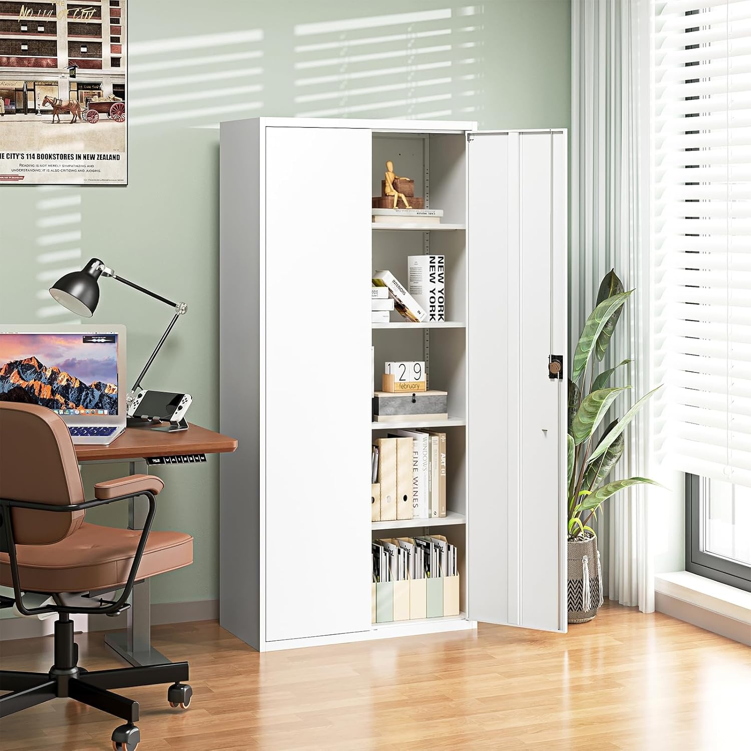 image:imageLetaya Metal Storage Cabinets with Lock Door2 Adjustable Shelves Organizer Steel Storage Cabinets for HomeOfficeWarehouseGarageEmployee LockersWhiteWhite