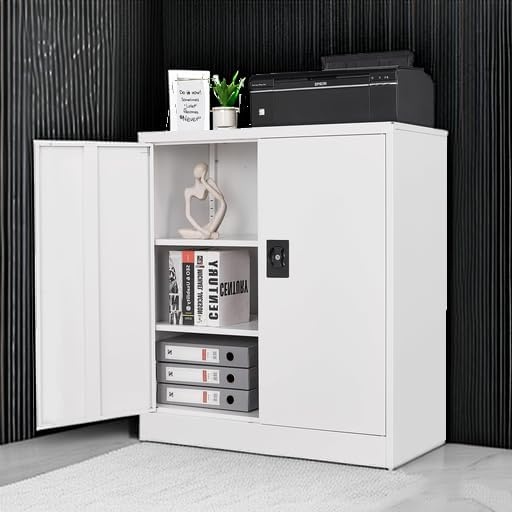 image:imageLetaya Metal Storage Cabinets with Lock Door2 Adjustable Shelves Organizer Steel Storage Cabinets for HomeOfficeWarehouseGarageEmployee LockersWhiteWhite