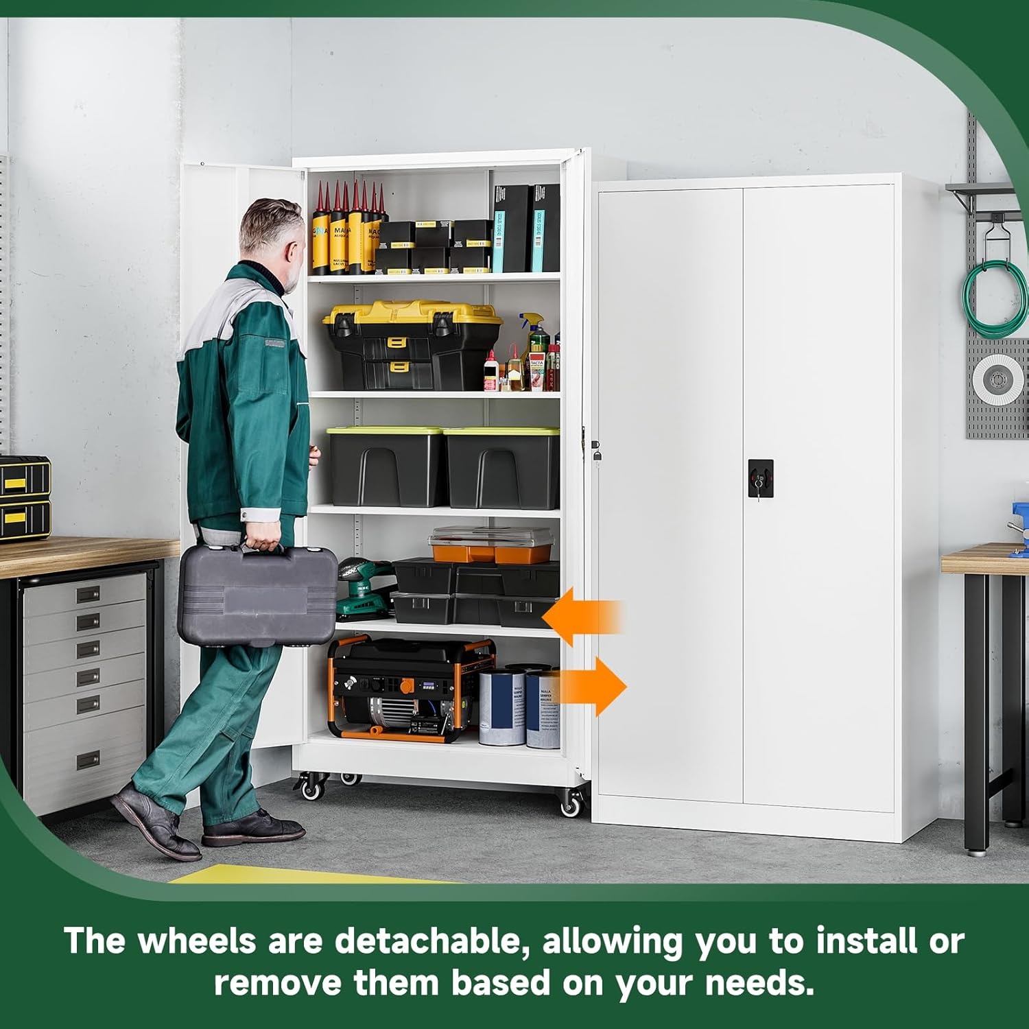 image:imageLetaya Metal Storage Cabinets with Lock Door2 Adjustable Shelves Organizer Steel Storage Cabinets for HomeOfficeWarehouseGarageEmployee LockersWhiteWhite