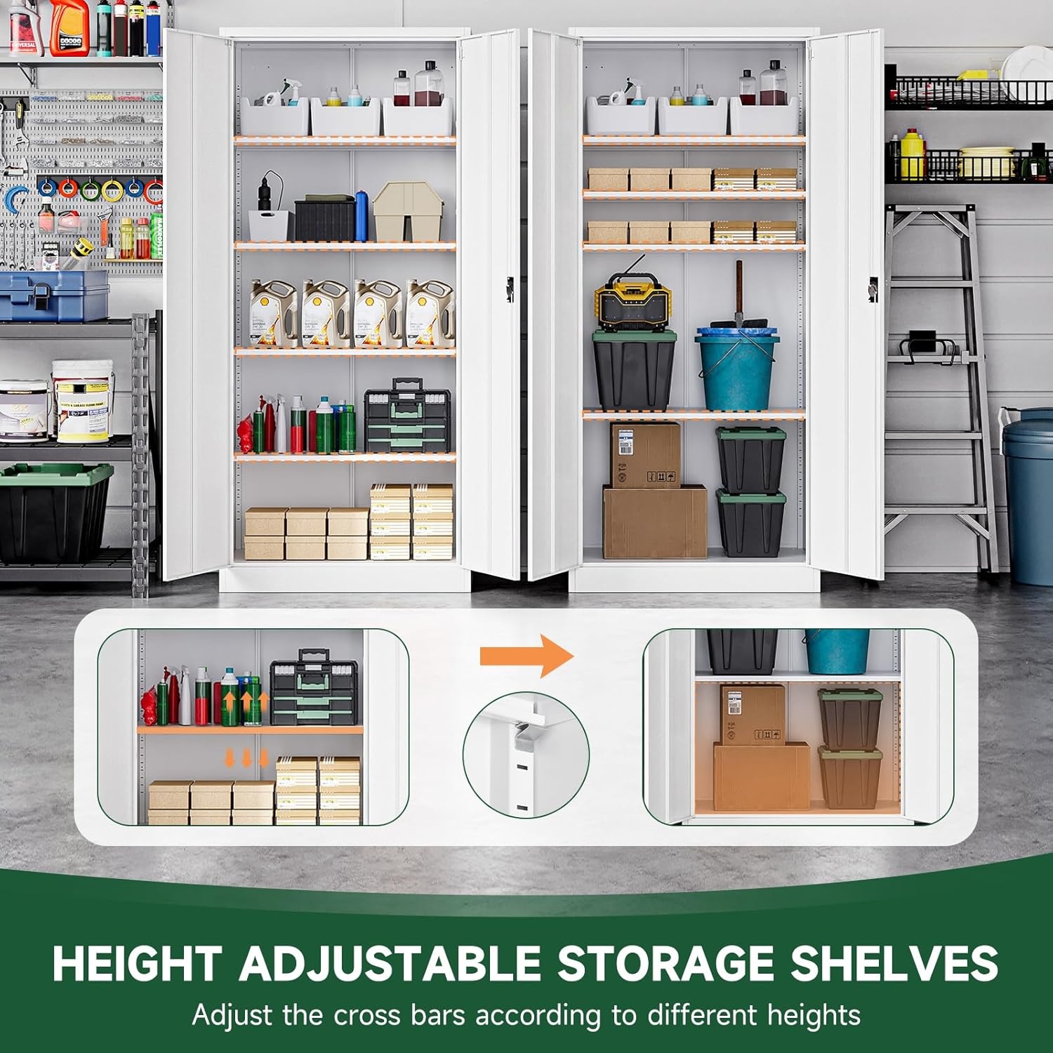 image:imageLetaya Metal Storage Cabinets with Lock Door2 Adjustable Shelves Organizer Steel Storage Cabinets for HomeOfficeWarehouseGarageEmployee LockersWhiteWhite