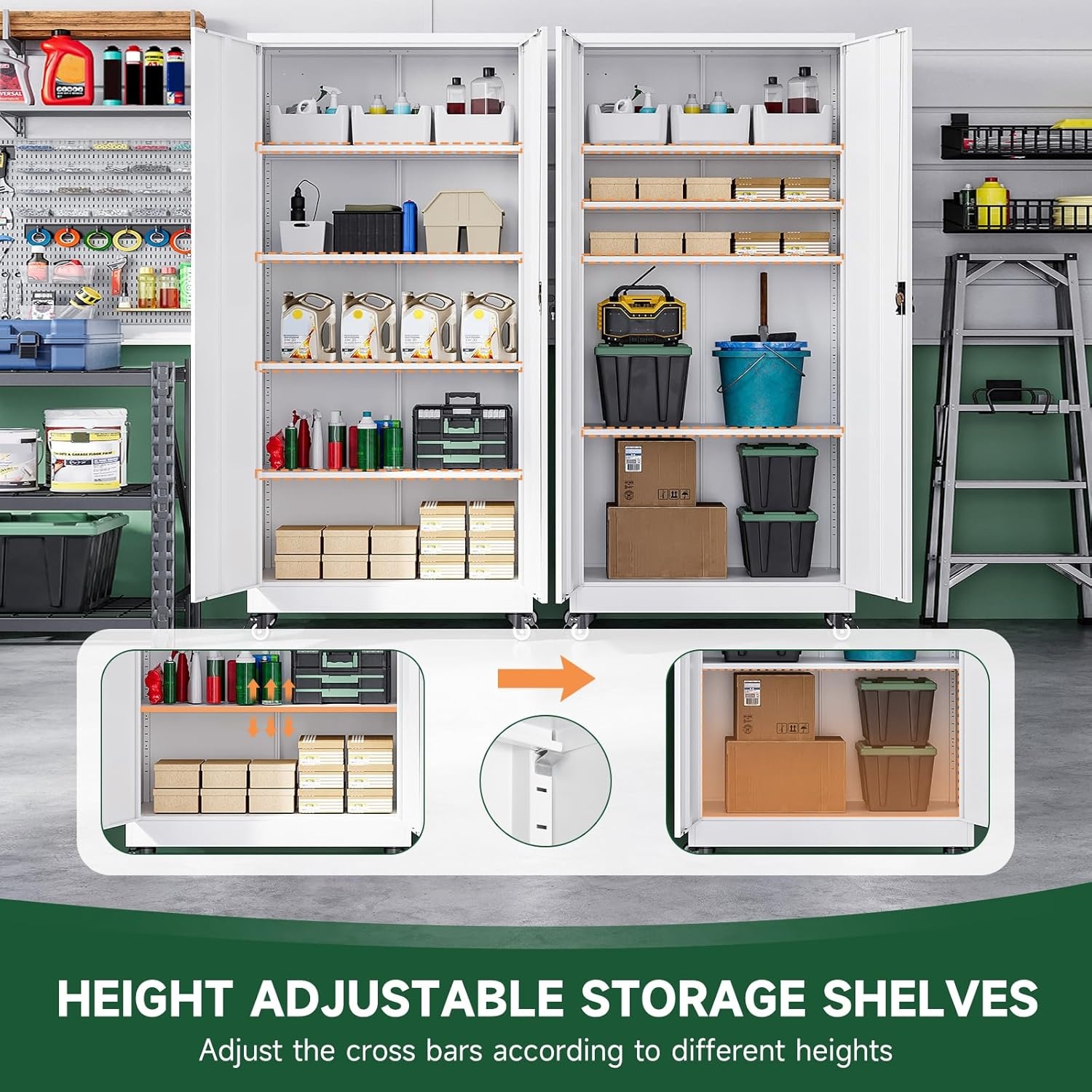image:imageLetaya Metal Storage Cabinets with Lock Door2 Adjustable Shelves Organizer Steel Storage Cabinets for HomeOfficeWarehouseGarageEmployee LockersWhiteWhite