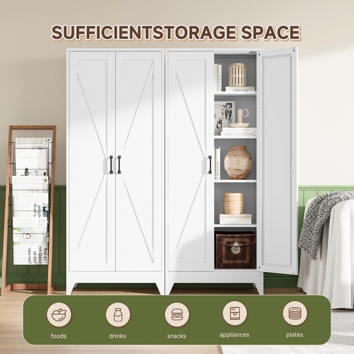 image:imageLetaya Metal Storage Cabinets with Lock Door2 Adjustable Shelves Organizer Steel Storage Cabinets for HomeOfficeWarehouseGarageEmployee LockersWhiteWhite