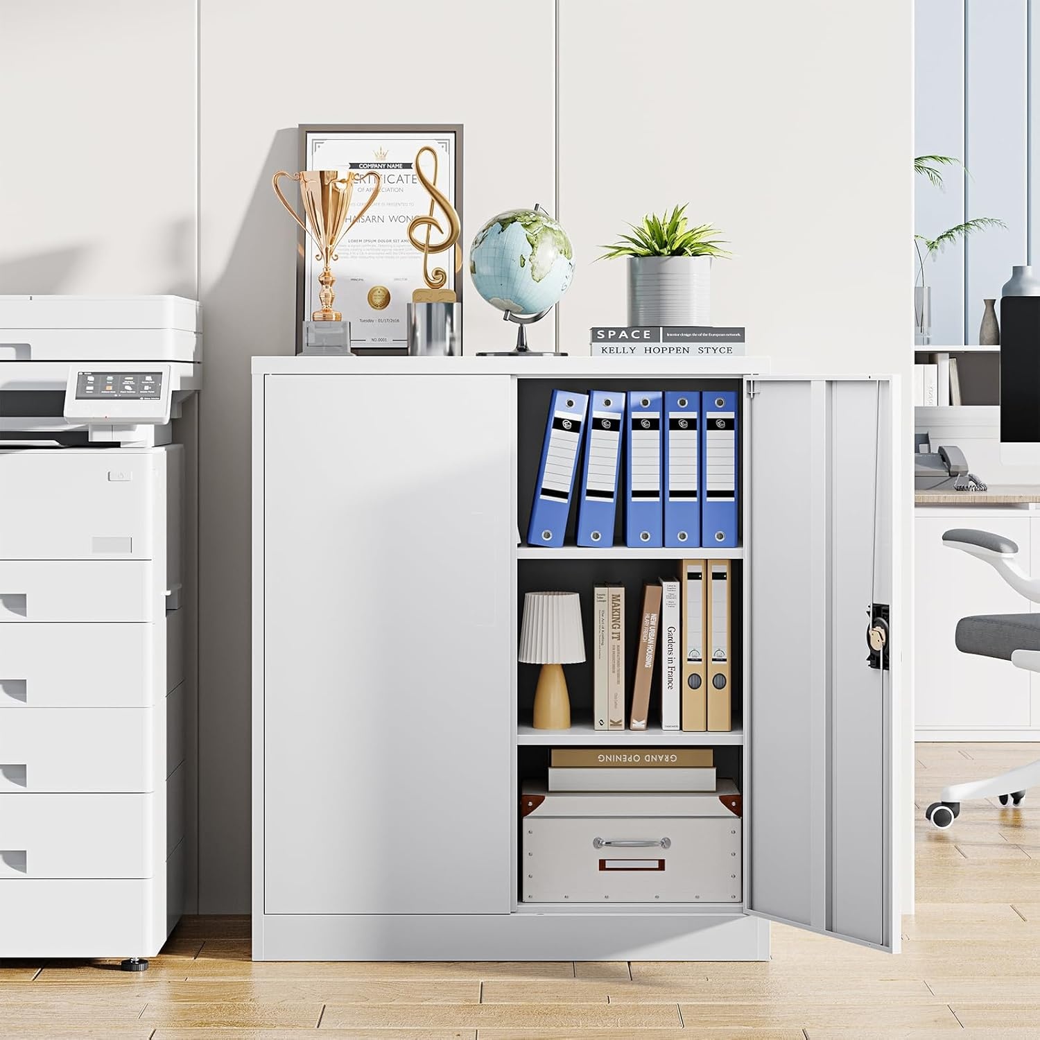 image:imageLetaya Metal Storage Cabinets with Lock Door2 Adjustable Shelves Organizer Steel Storage Cabinets for HomeOfficeWarehouseGarageEmployee LockersWhiteWhite