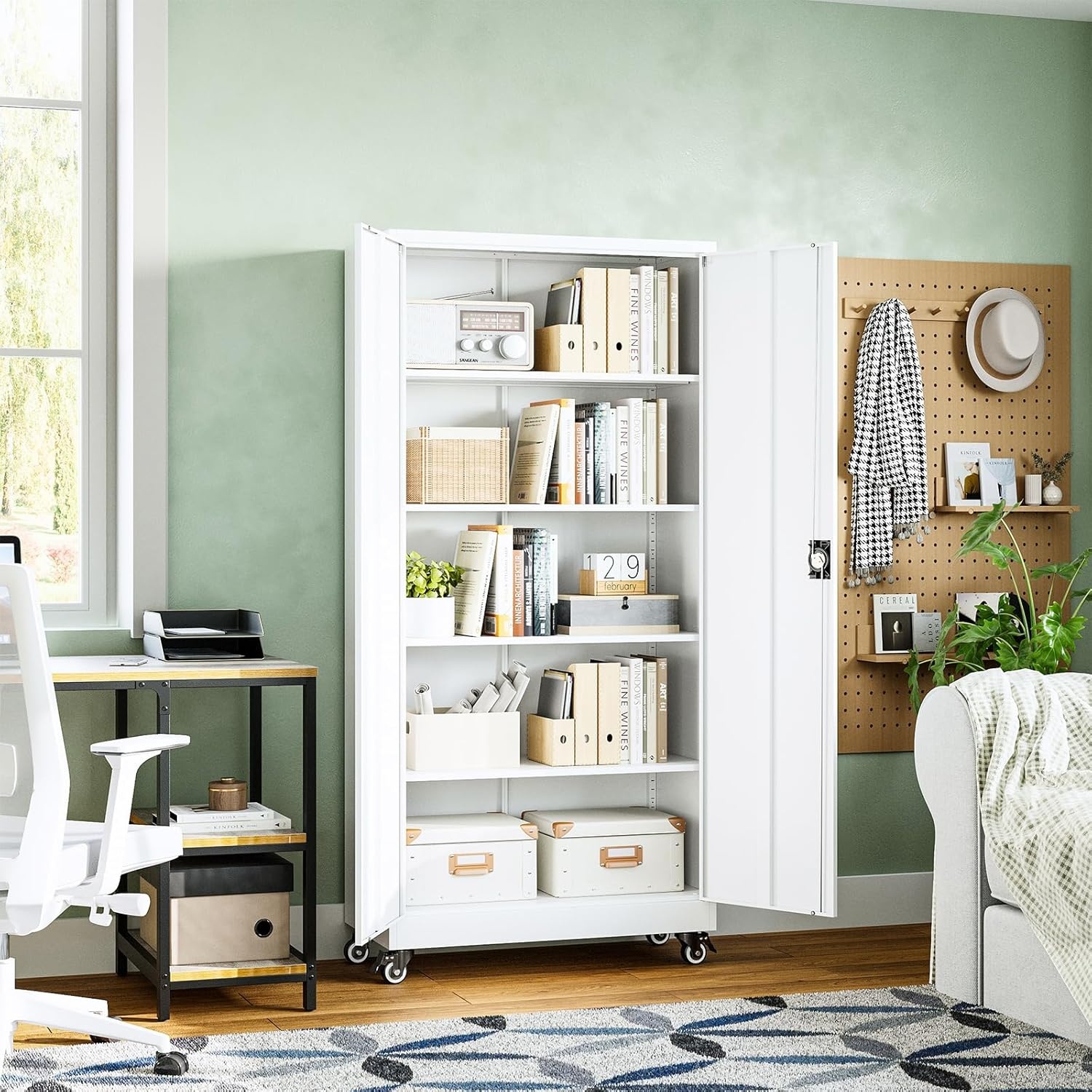 image:imageLetaya Metal Storage Cabinets with Lock Door2 Adjustable Shelves Organizer Steel Storage Cabinets for HomeOfficeWarehouseGarageEmployee LockersWhiteWhite