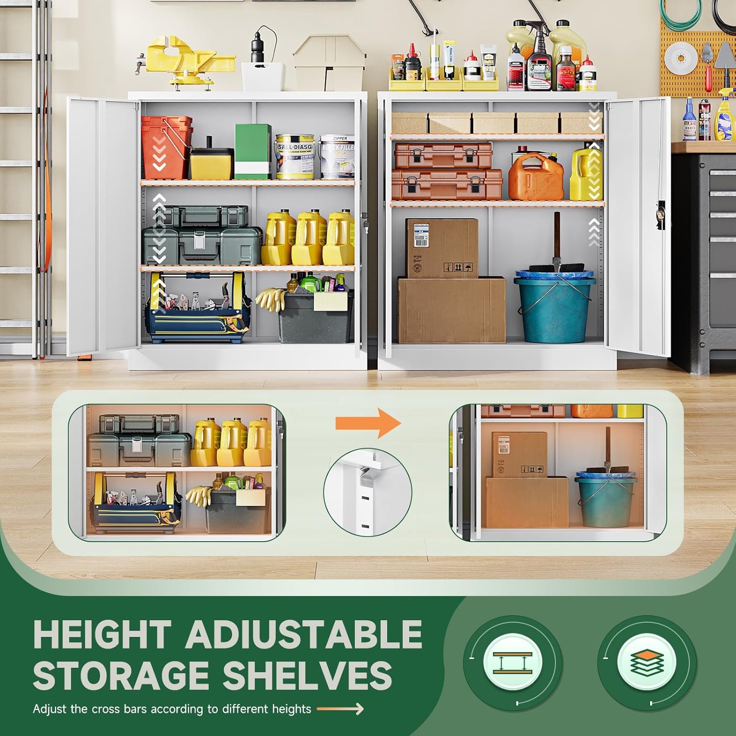 image:imageLetaya Metal Storage Cabinets with Lock Door2 Adjustable Shelves Organizer Steel Storage Cabinets for HomeOfficeWarehouseGarageEmployee LockersWhiteWhite