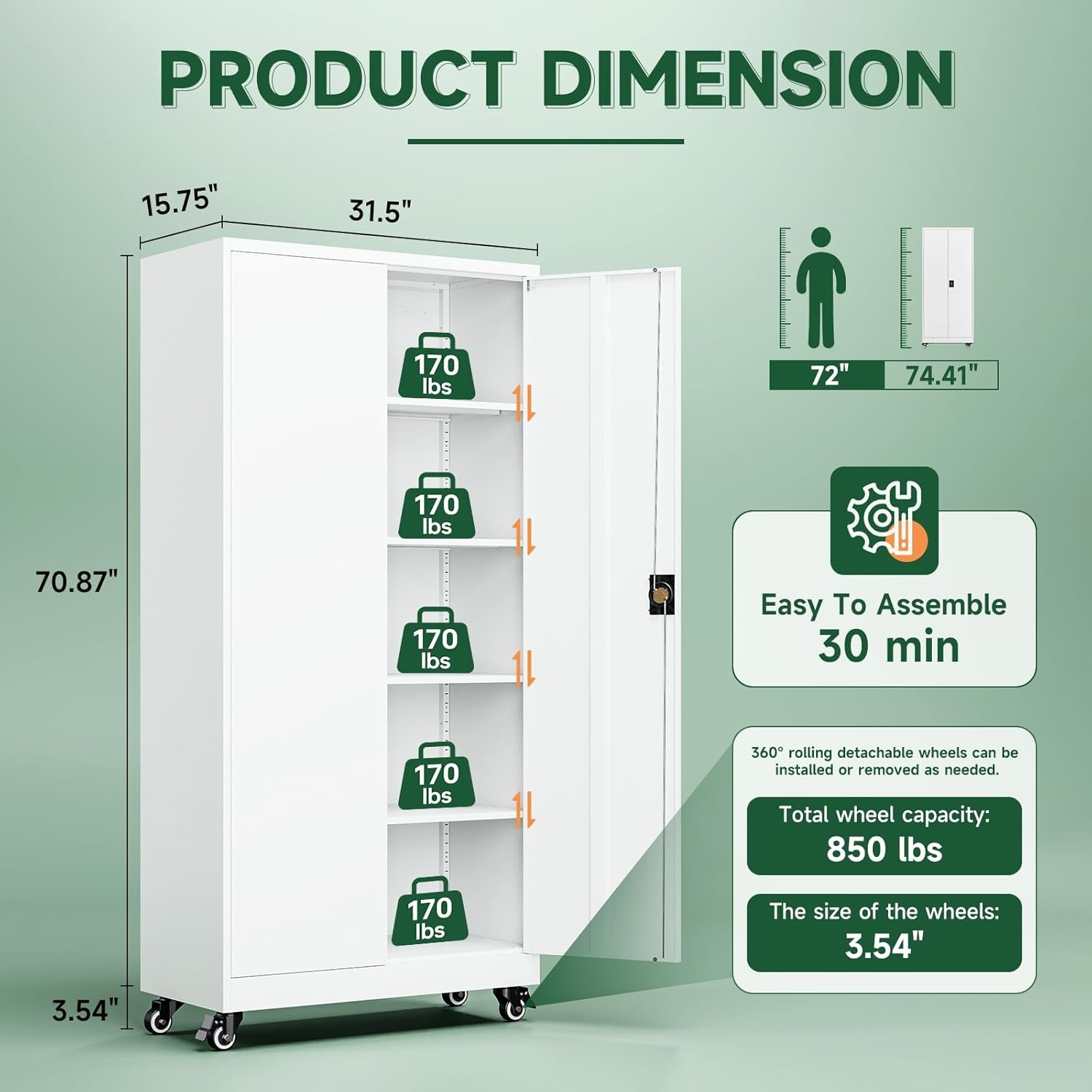 image:imageLetaya Metal Storage Cabinets with Lock Door2 Adjustable Shelves Organizer Steel Storage Cabinets for HomeOfficeWarehouseGarageEmployee LockersWhiteWhite