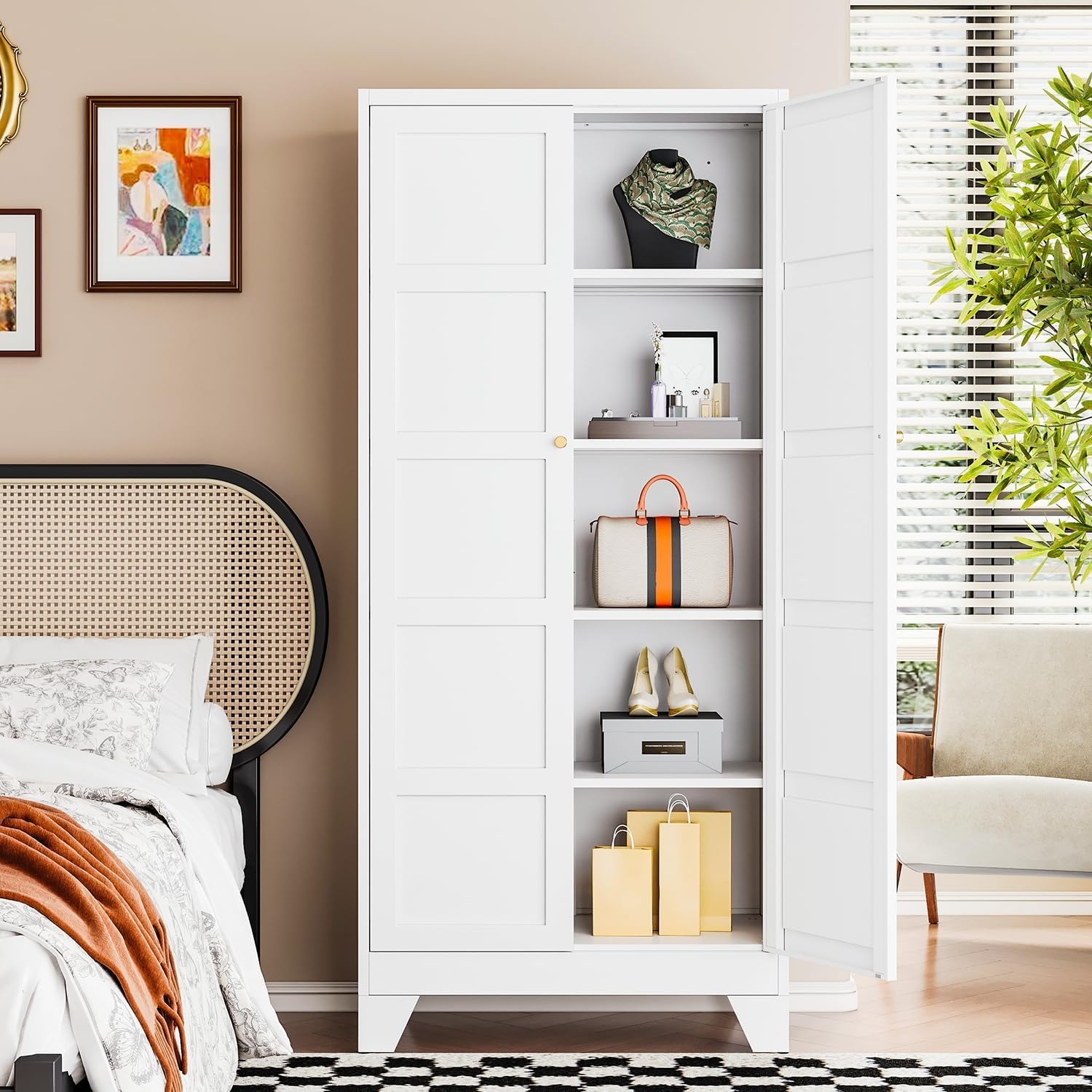 image:imageLetaya Metal Storage Cabinets with Lock Door2 Adjustable Shelves Organizer Steel Storage Cabinets for HomeOfficeWarehouseGarageEmployee LockersWhiteWhite