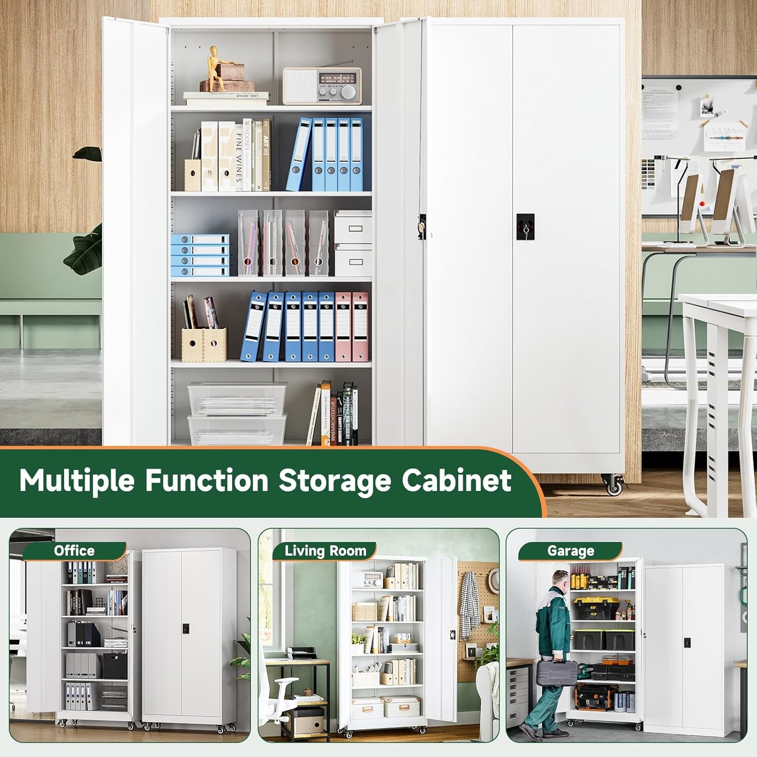 image:imageLetaya Metal Storage Cabinets with Lock Door2 Adjustable Shelves Organizer Steel Storage Cabinets for HomeOfficeWarehouseGarageEmployee LockersWhiteWhite