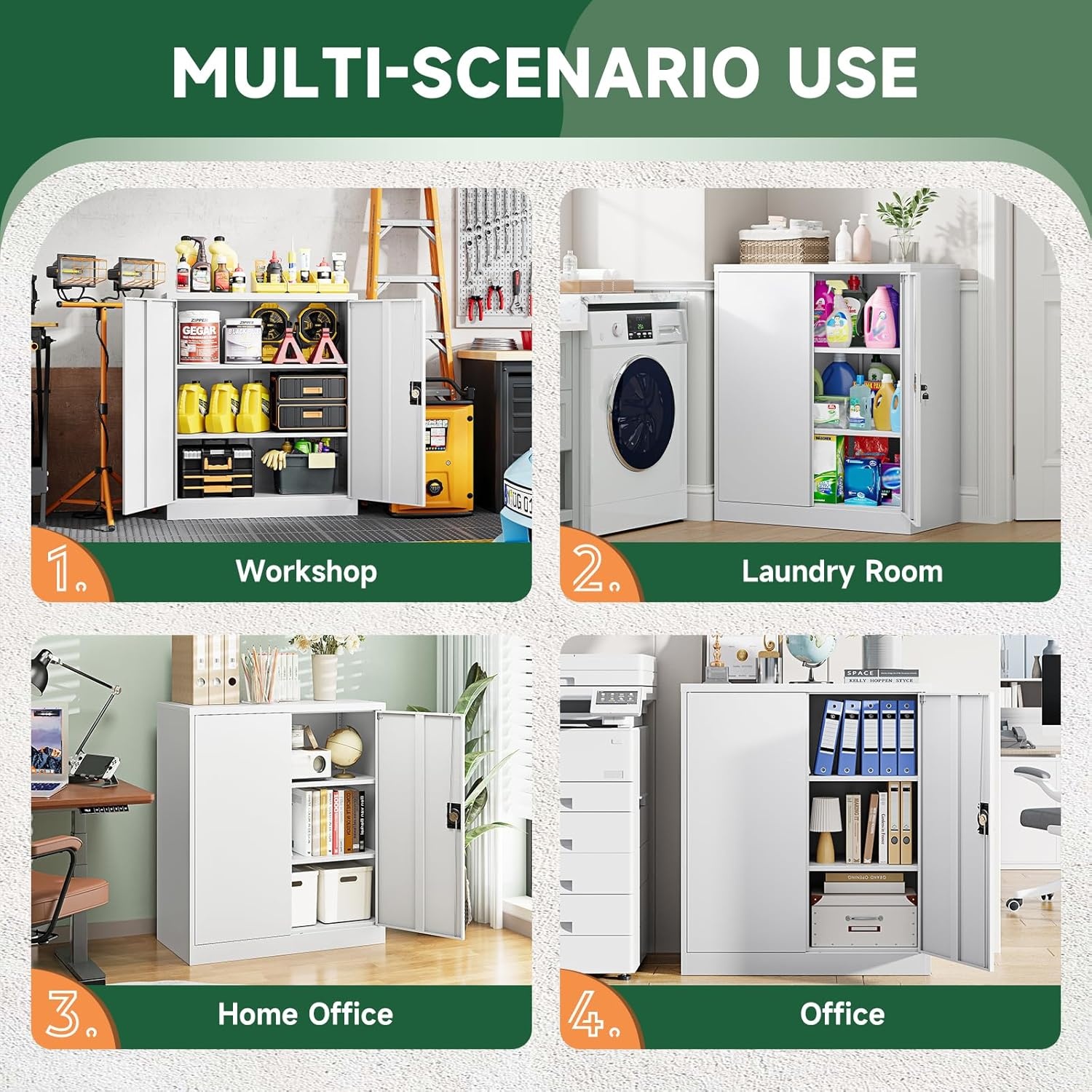 image:imageLetaya Metal Storage Cabinets with Lock Door2 Adjustable Shelves Organizer Steel Storage Cabinets for HomeOfficeWarehouseGarageEmployee LockersWhiteWhite