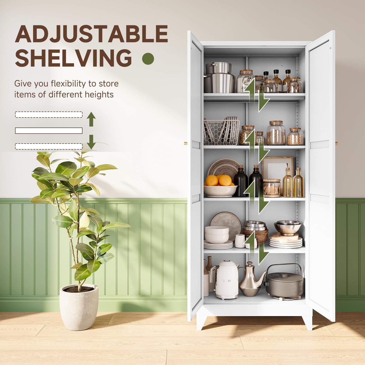 image:imageLetaya Metal Storage Cabinets with Lock Door2 Adjustable Shelves Organizer Steel Storage Cabinets for HomeOfficeWarehouseGarageEmployee LockersWhiteWhite