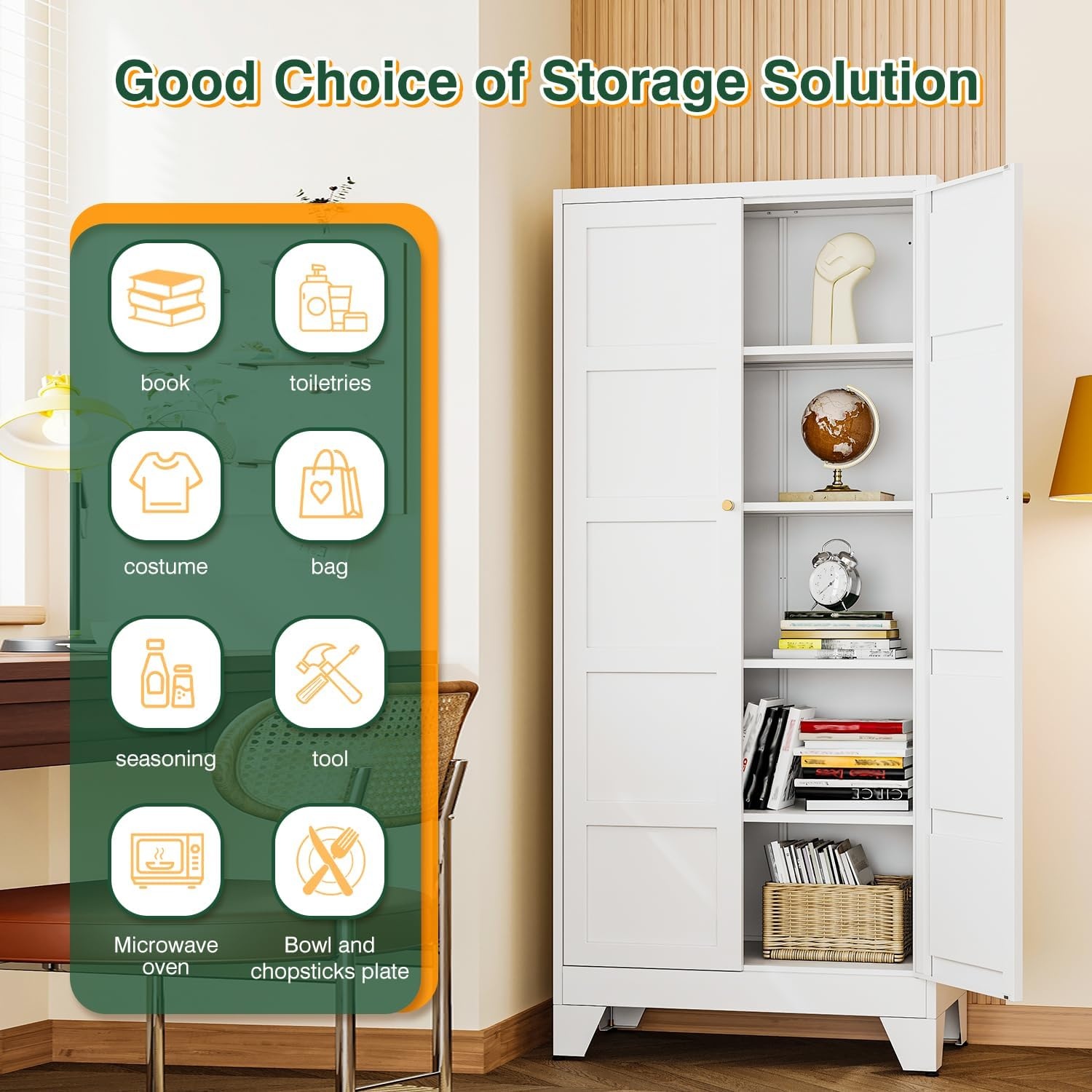 image:imageLetaya Metal Storage Cabinets with Lock Door2 Adjustable Shelves Organizer Steel Storage Cabinets for HomeOfficeWarehouseGarageEmployee LockersWhiteWhite