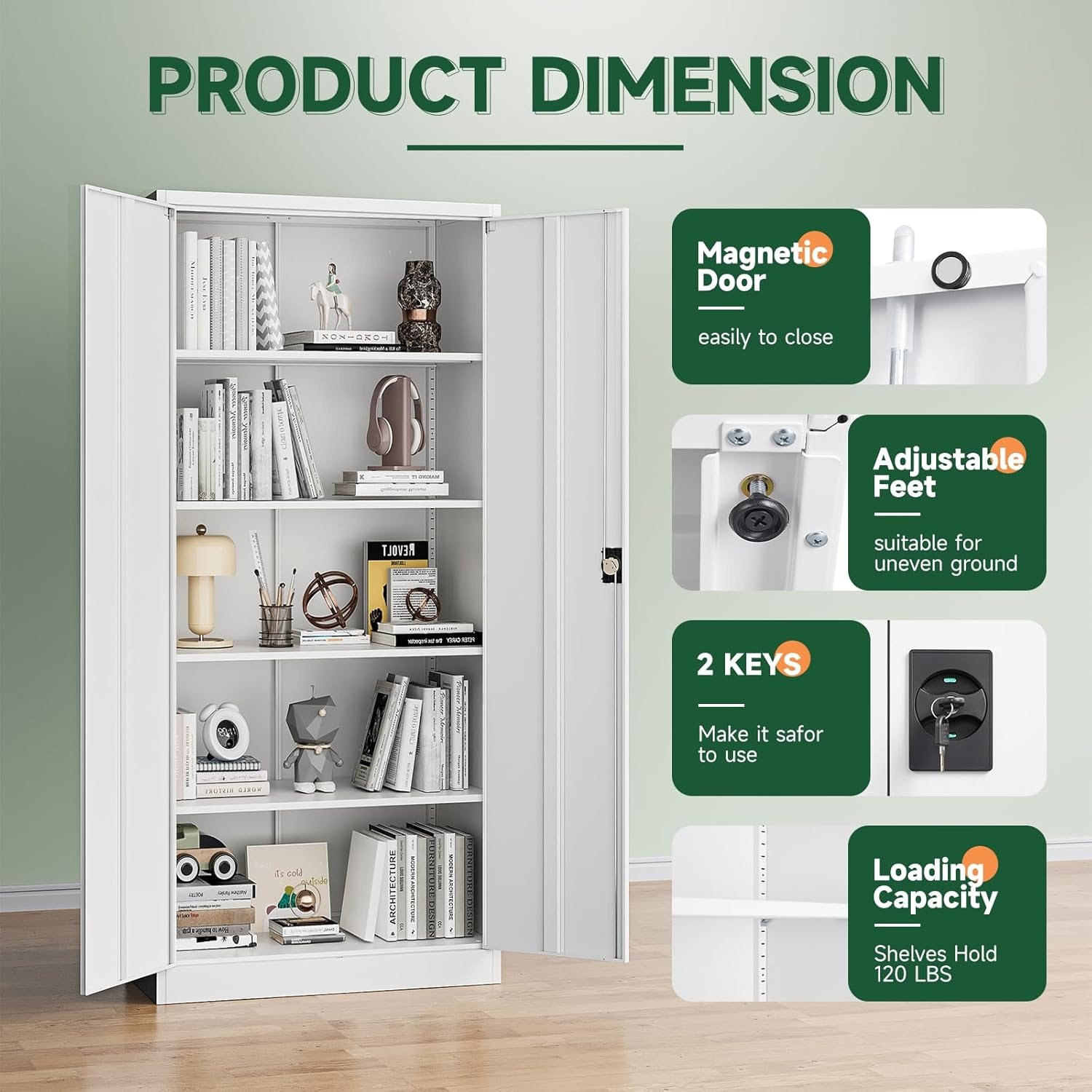 image:imageLetaya Metal Storage Cabinets with Lock Door2 Adjustable Shelves Organizer Steel Storage Cabinets for HomeOfficeWarehouseGarageEmployee LockersWhiteWhite