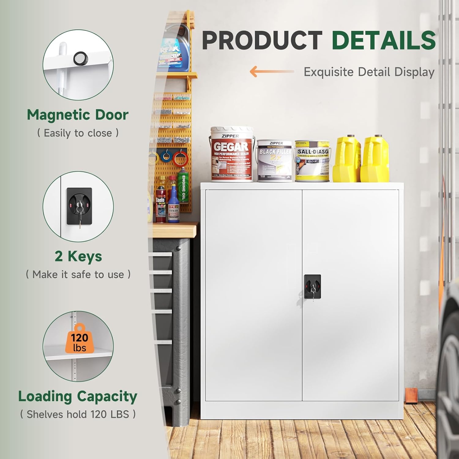 image:imageLetaya Metal Storage Cabinets with Lock Door2 Adjustable Shelves Organizer Steel Storage Cabinets for HomeOfficeWarehouseGarageEmployee LockersWhiteWhite