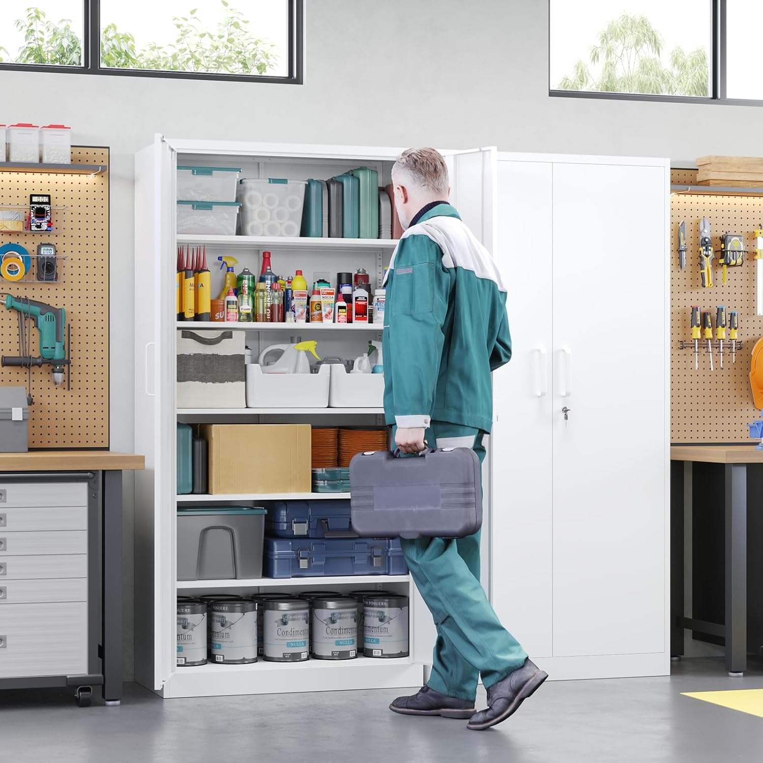 image:imageLetaya Metal Storage Cabinets with Lock DoorsTall Locker Organizer Steel Garage Cabinets 5 Adjustable Layers Shelves for Home Office WarehouseToolIndustrialBlackWhite